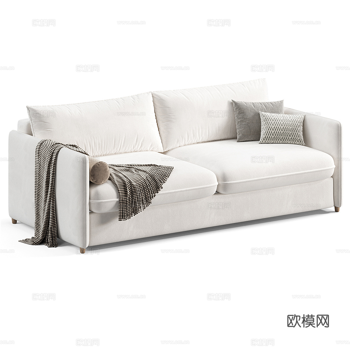 现代奶油风布艺休闲沙发3d模型