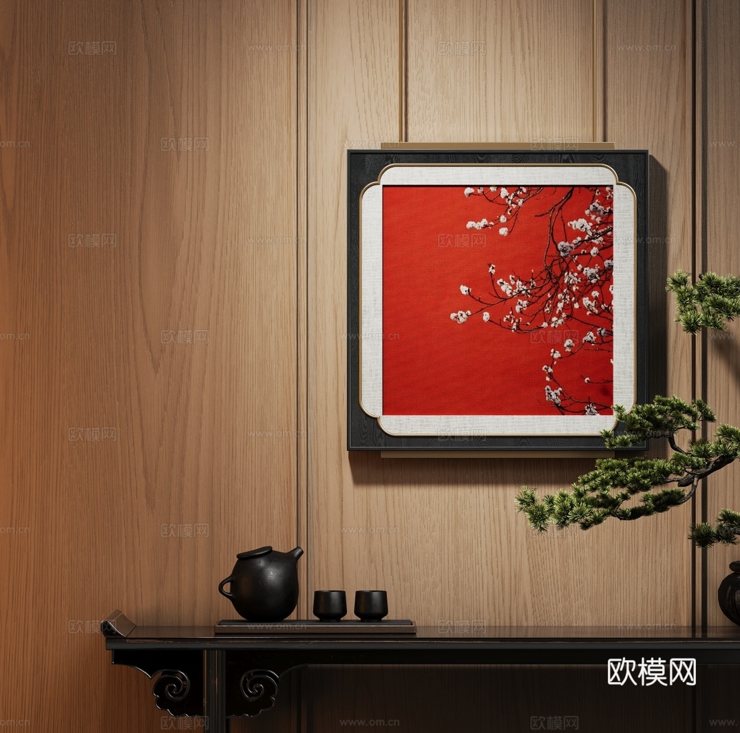 现代新中式装饰挂画su模型