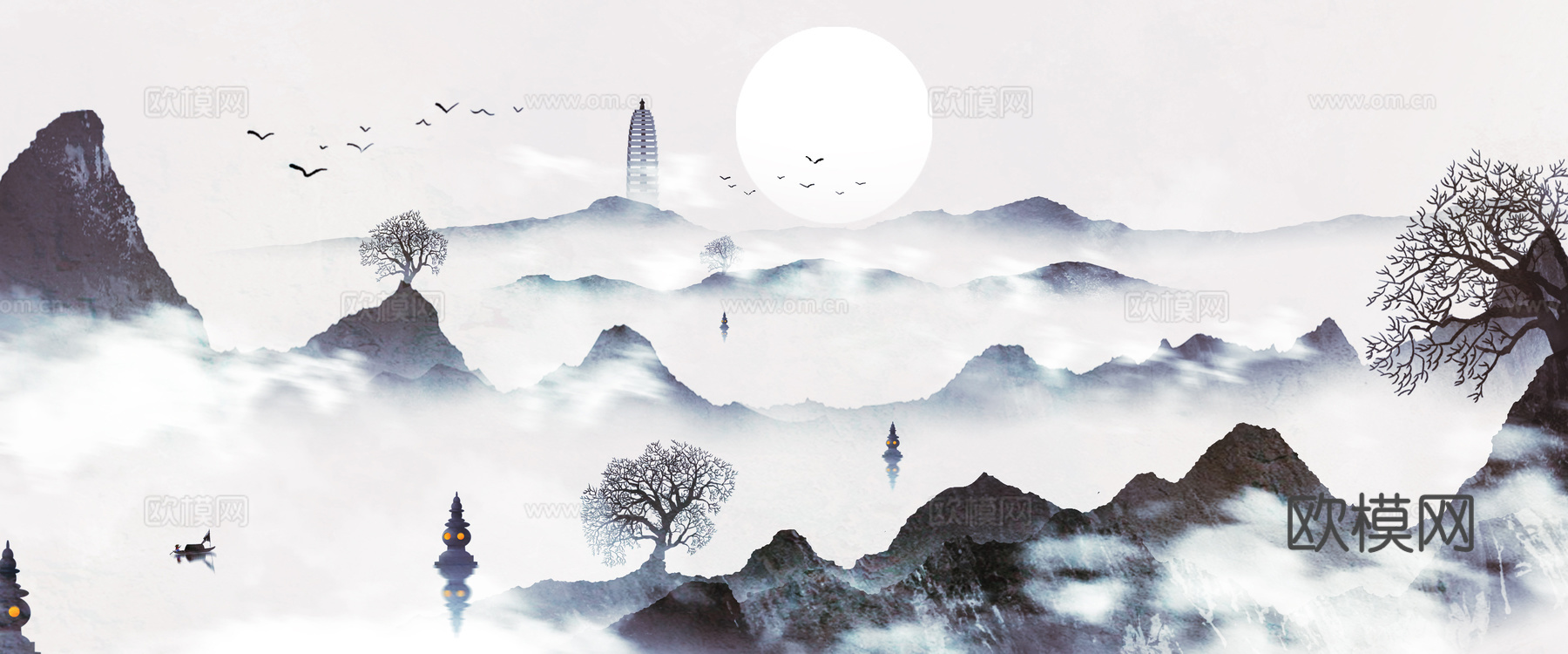 新中式水墨山水画