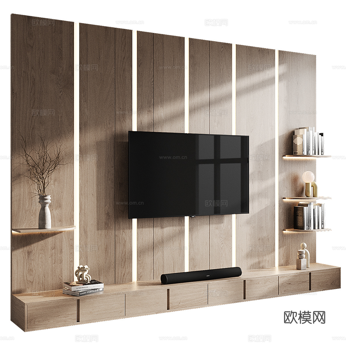 现代极简电视背景墙3d模型