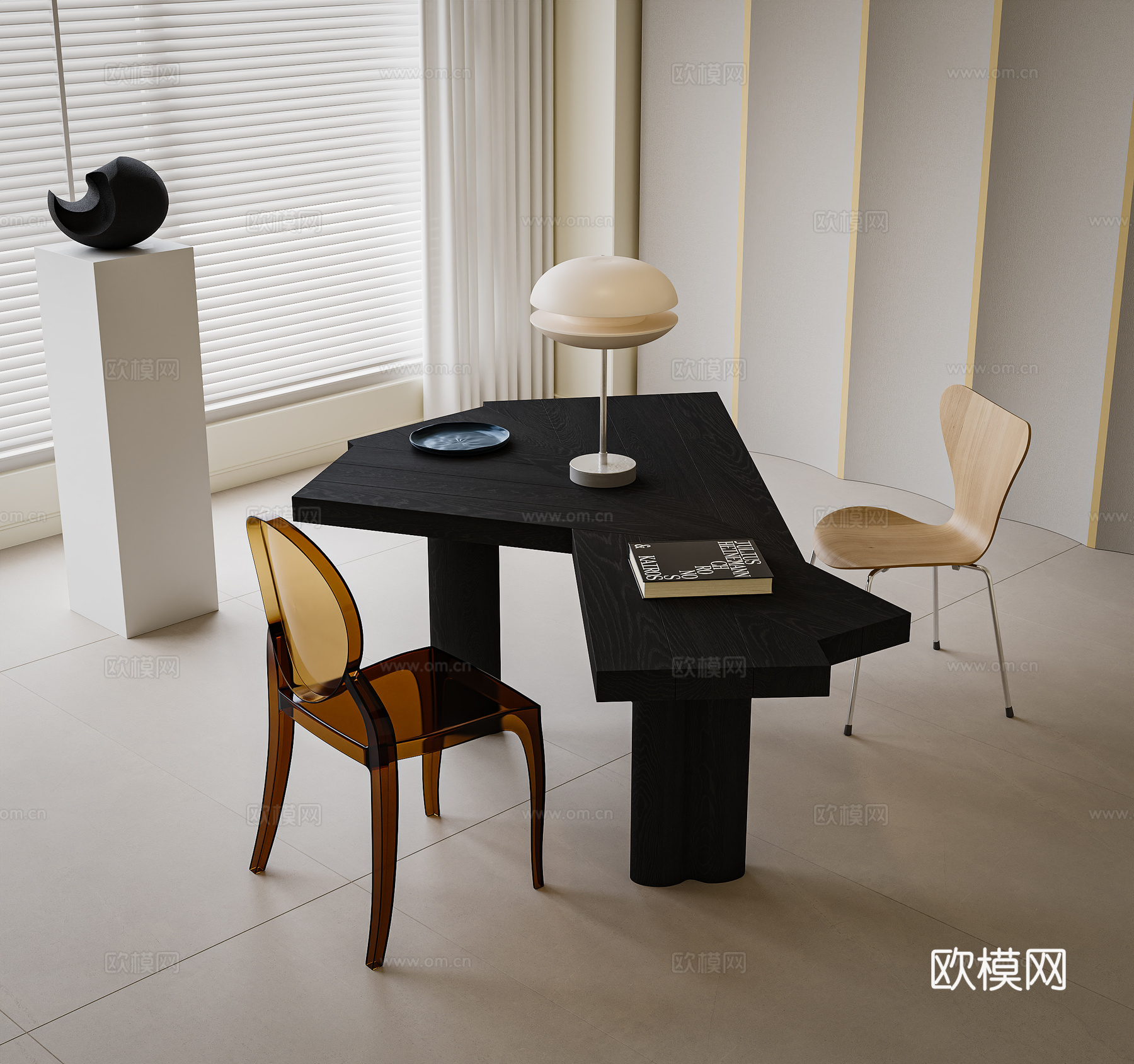 新中式桌椅  恰谈桌椅  办公桌椅   台灯3d模型