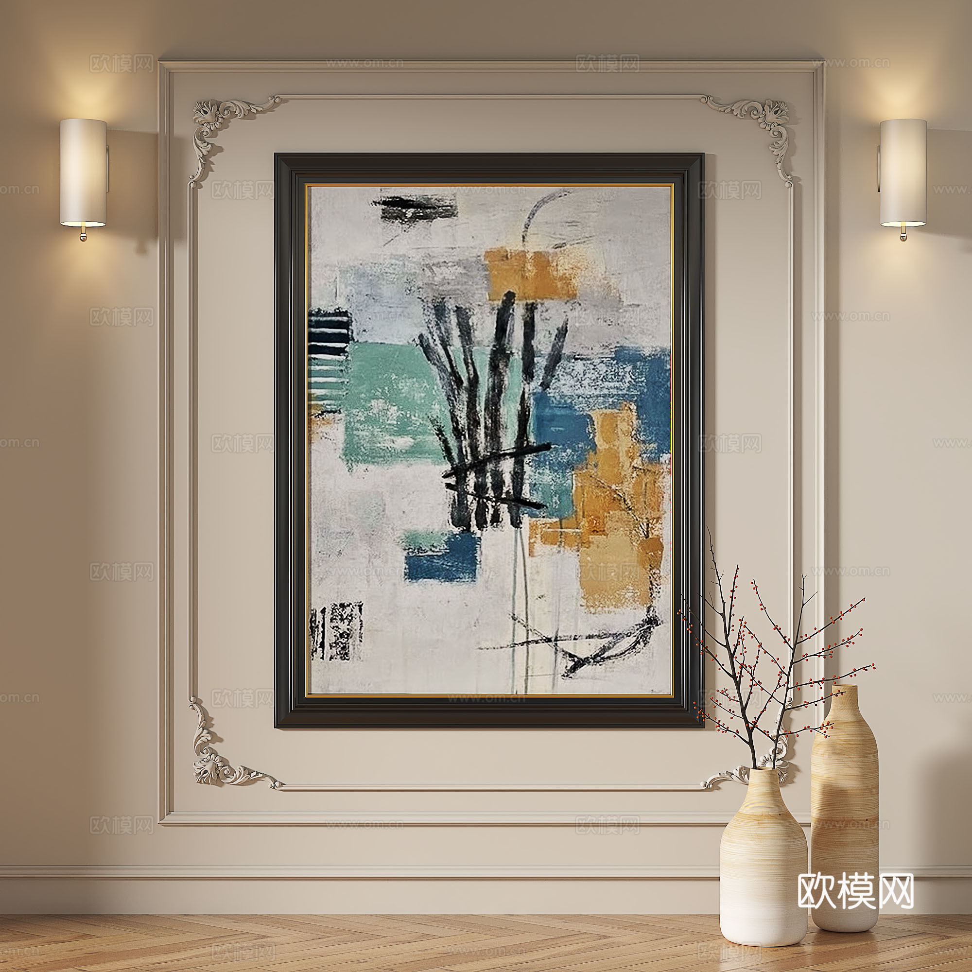 法式，现代，复古，中古，油画，抽象，轻奢，装饰画3d模型