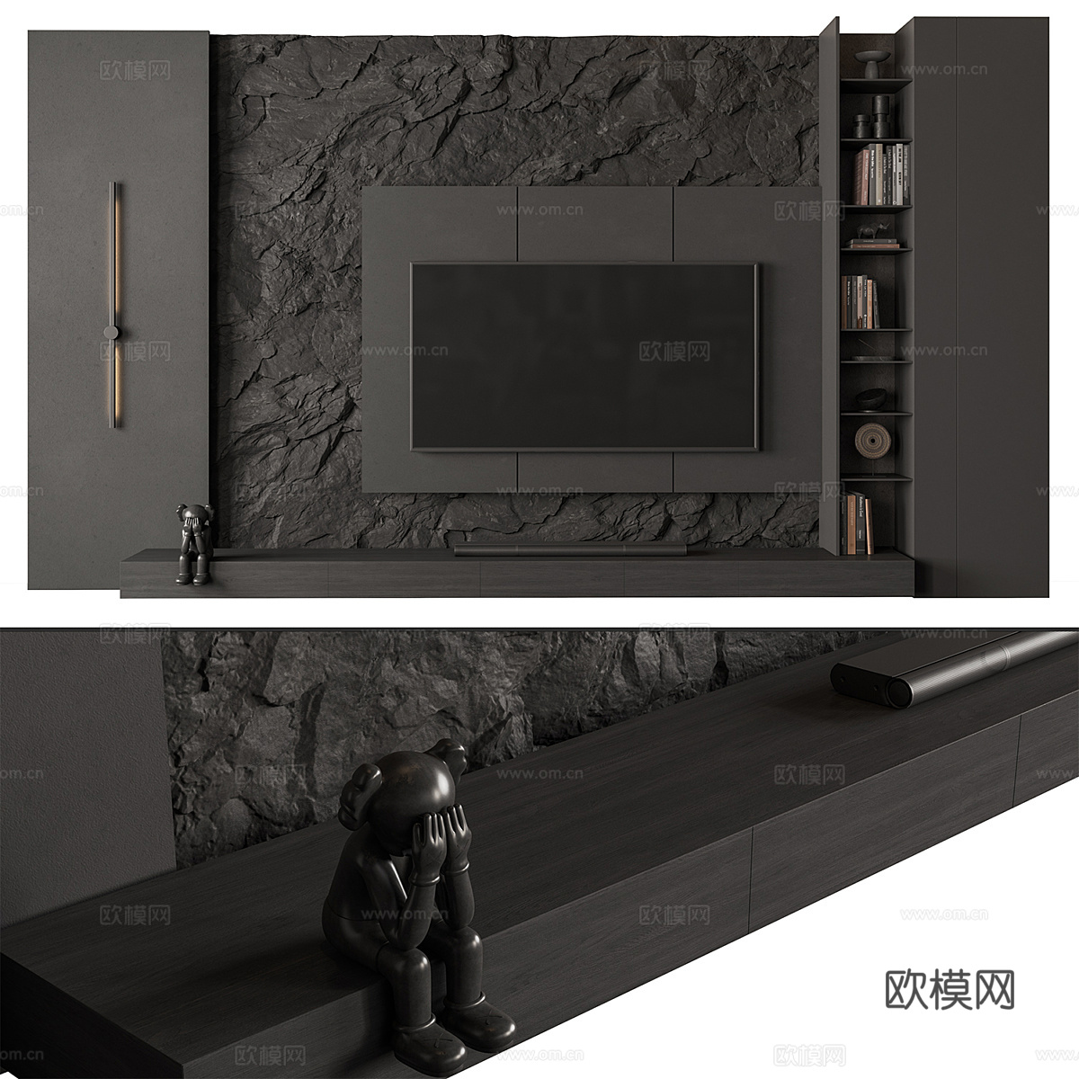 电视墙黑色3d模型