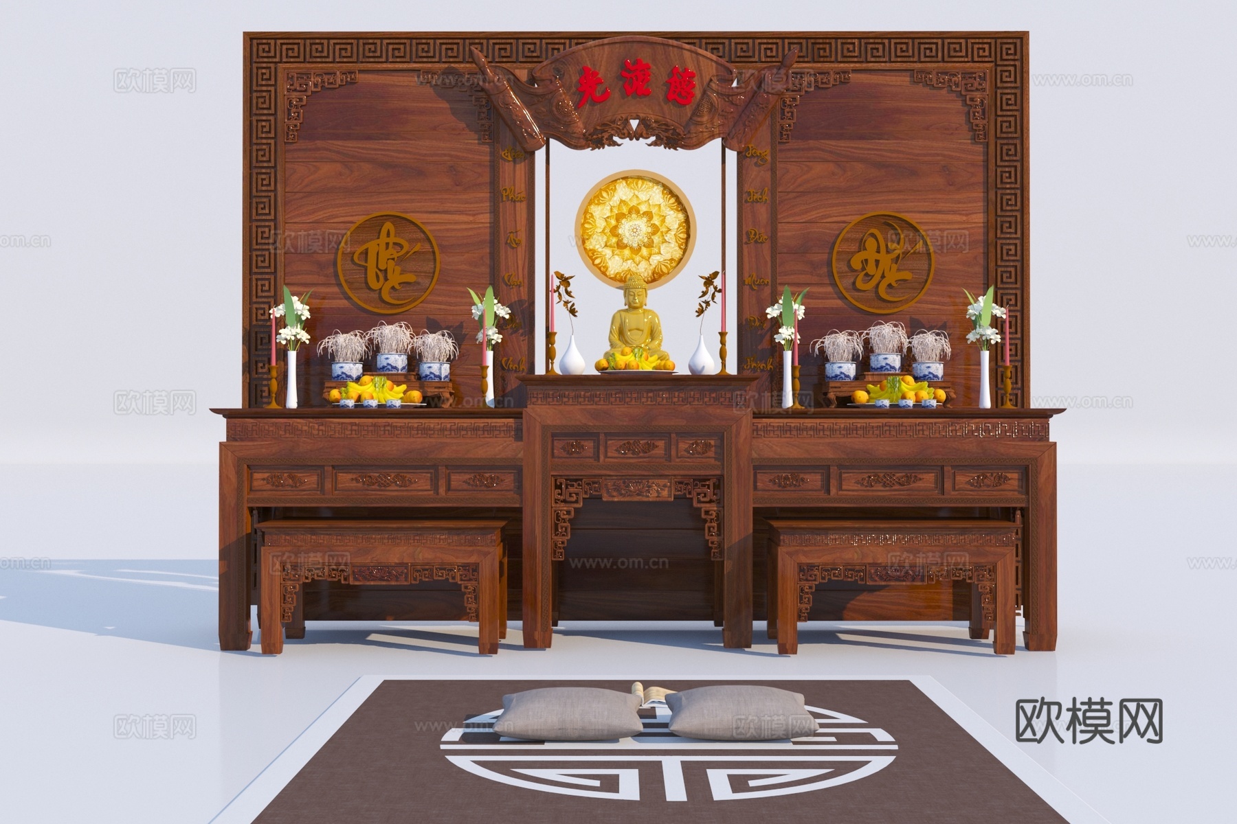 中式佛像烛台神龛3d模型
