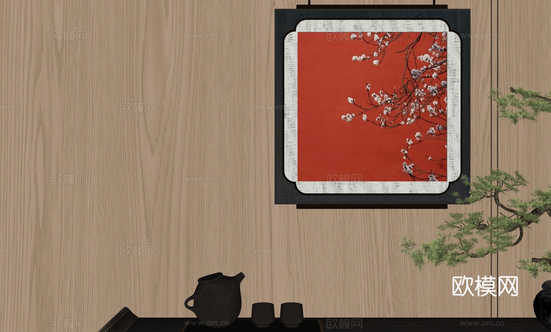 现代新中式装饰挂画su模型