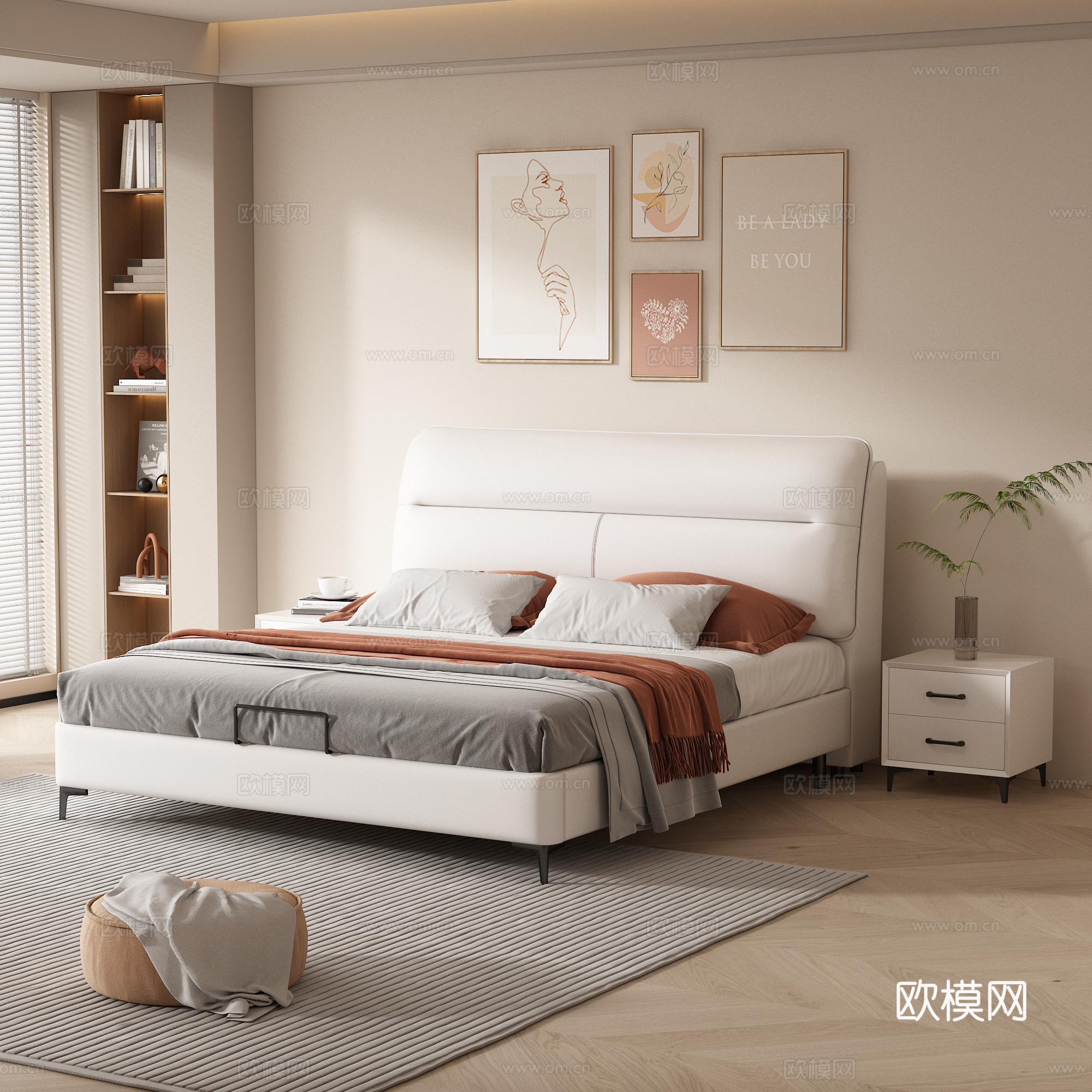 双人床 皮质软包双人床 轻奢主卧床 意式极简 真皮床 卧室3d模型