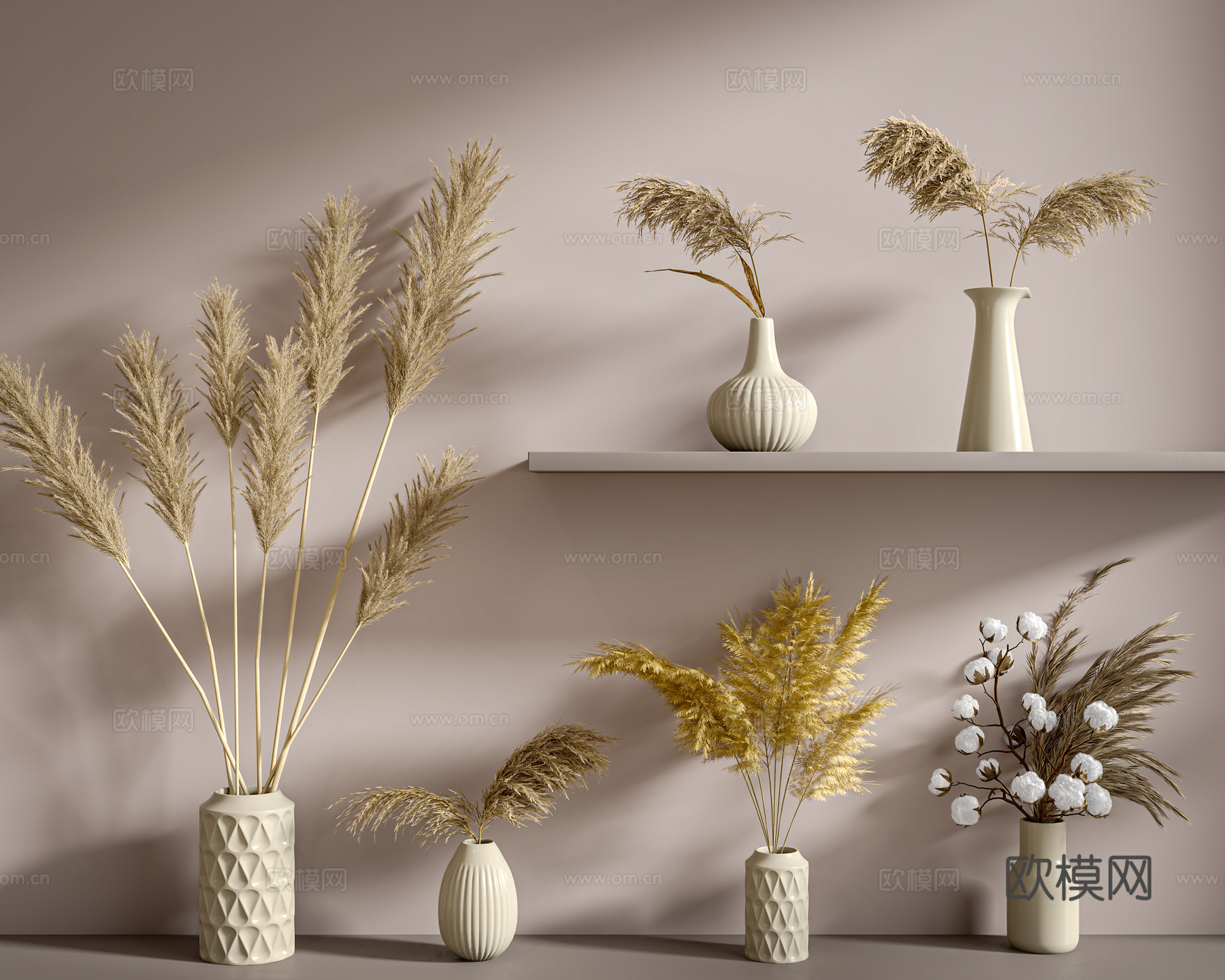 芦苇 麦穗 花瓶 插花3d模型