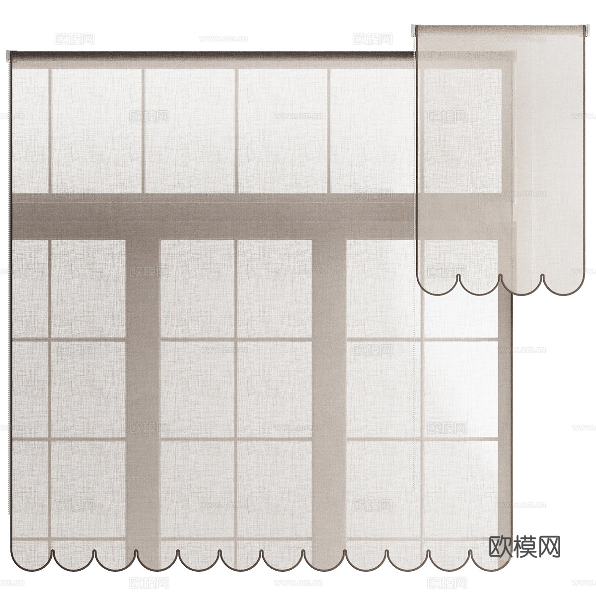 新中式扇形卷帘3d模型