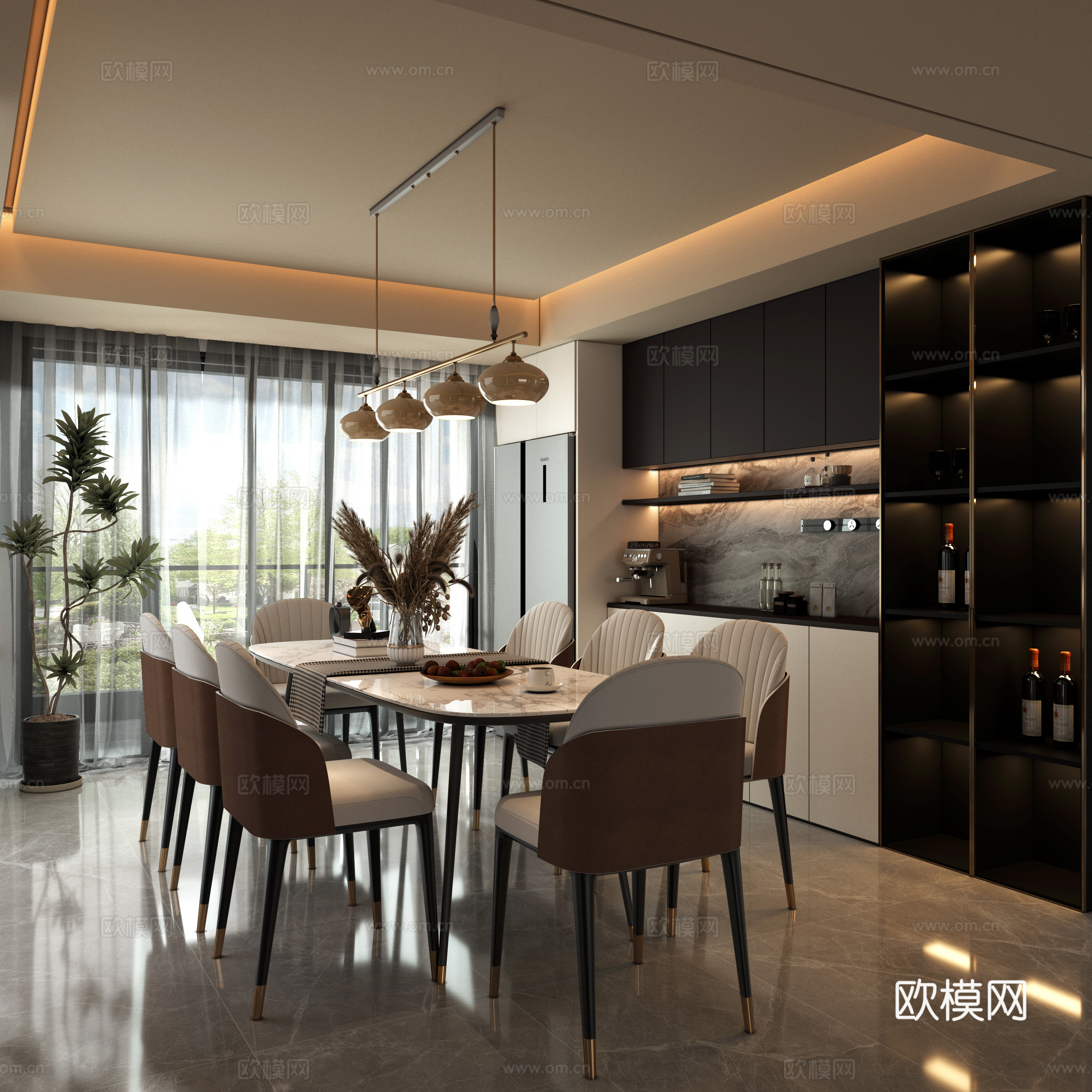 现代极简餐厅3d模型