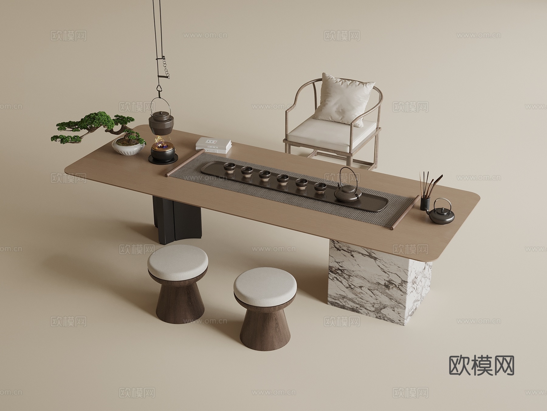 新中式茶桌椅3d模型