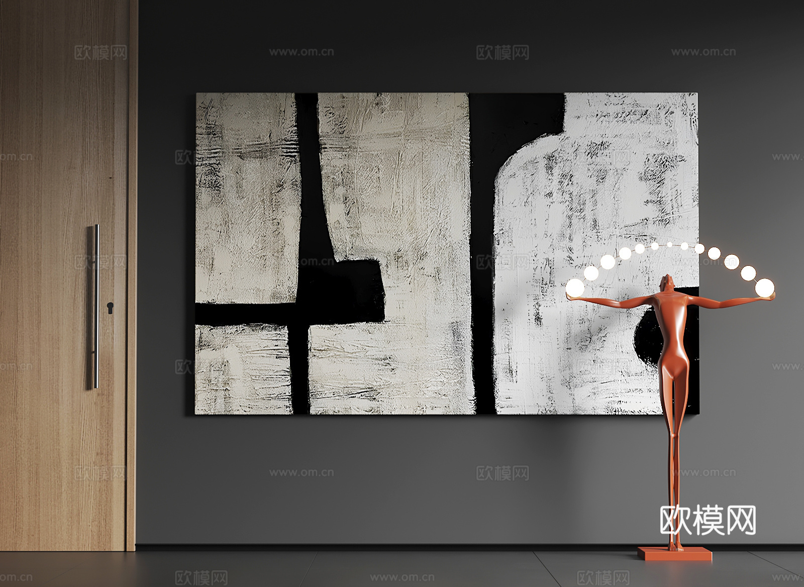 现代大幅挂画  现代抽象挂画   现代极简挂画 现代黑白挂画3d模型