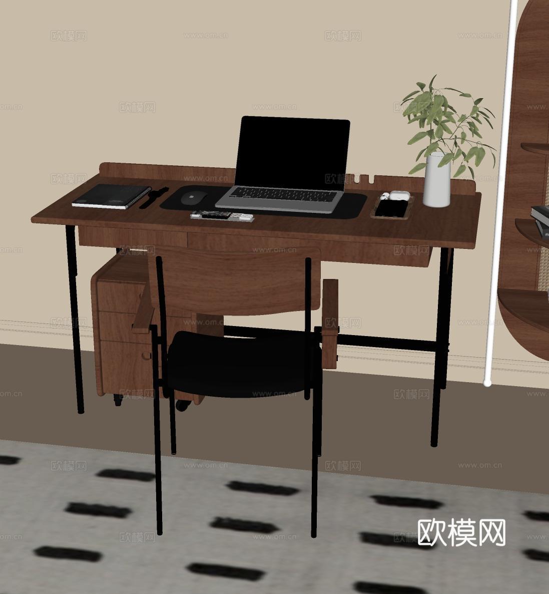 中古风书桌椅组合su模型