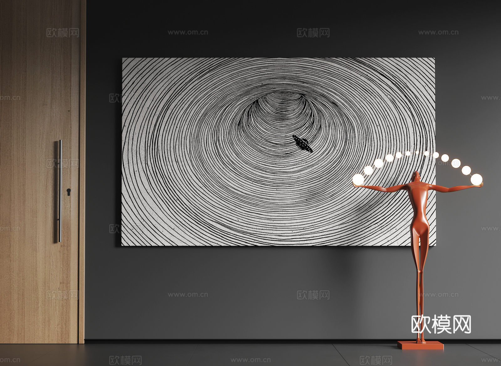 现代大幅挂画  现代抽象挂画   现代极简挂画 现代黑白挂画3d模型