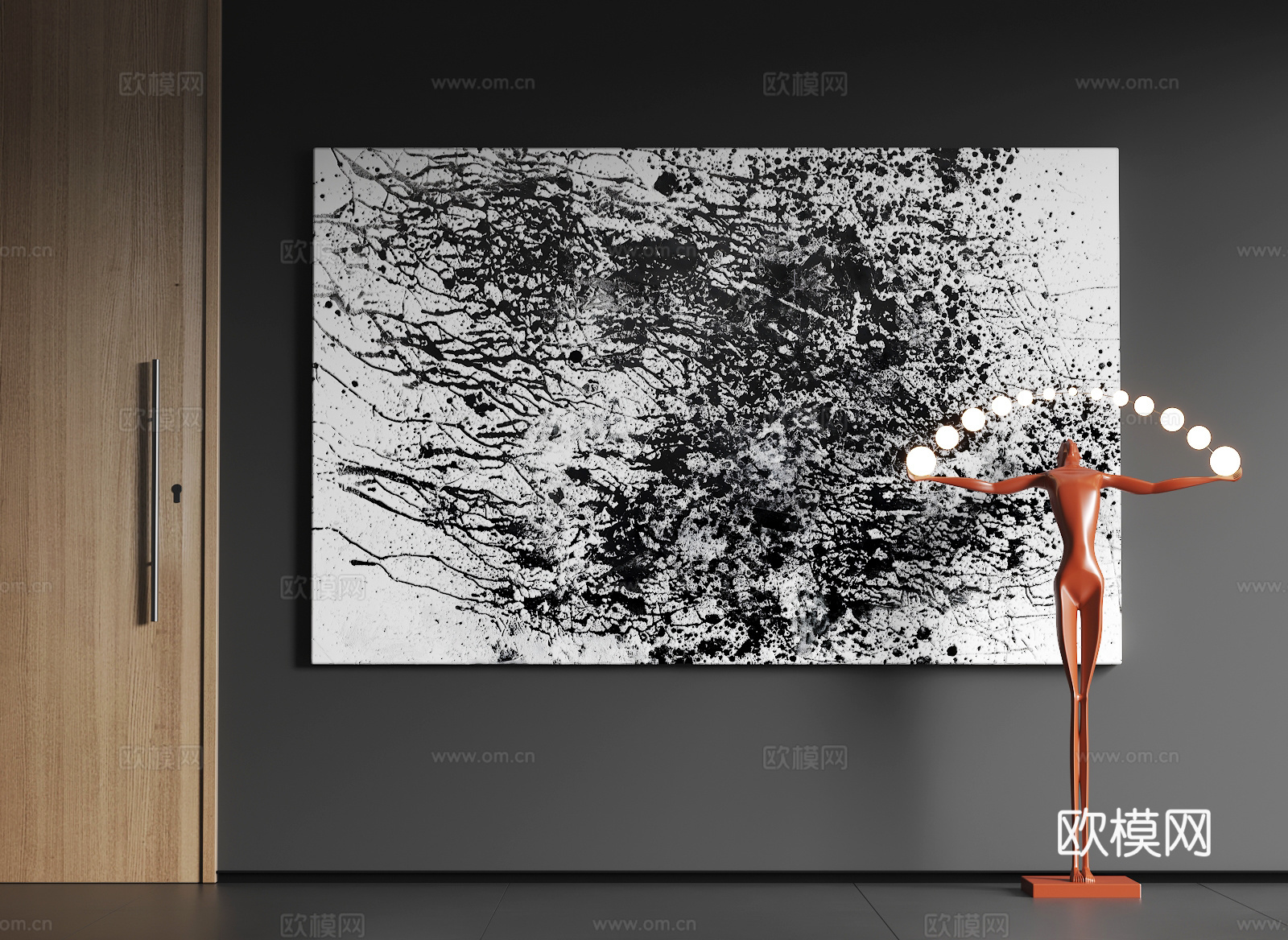 现代大幅挂画  现代抽象挂画   现代极简挂画 现代黑白挂画3d模型
