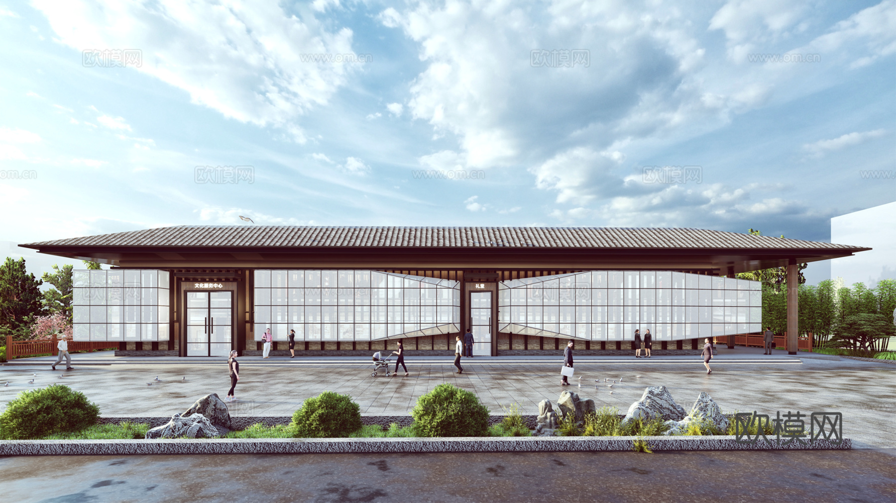 现代新中式小公建 文化中心 文化礼堂 文教建筑 服务中心 礼su模型