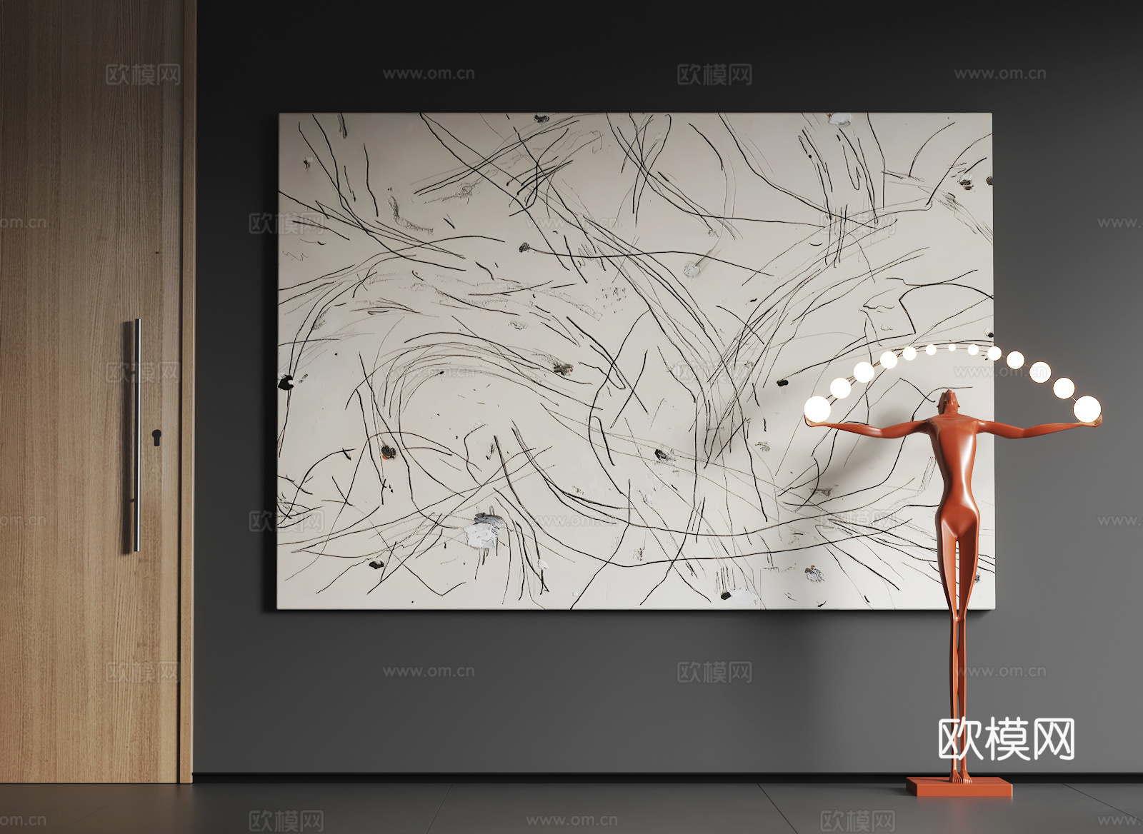 现代大幅挂画  现代抽象挂画   现代极简挂画 现代黑白挂画3d模型