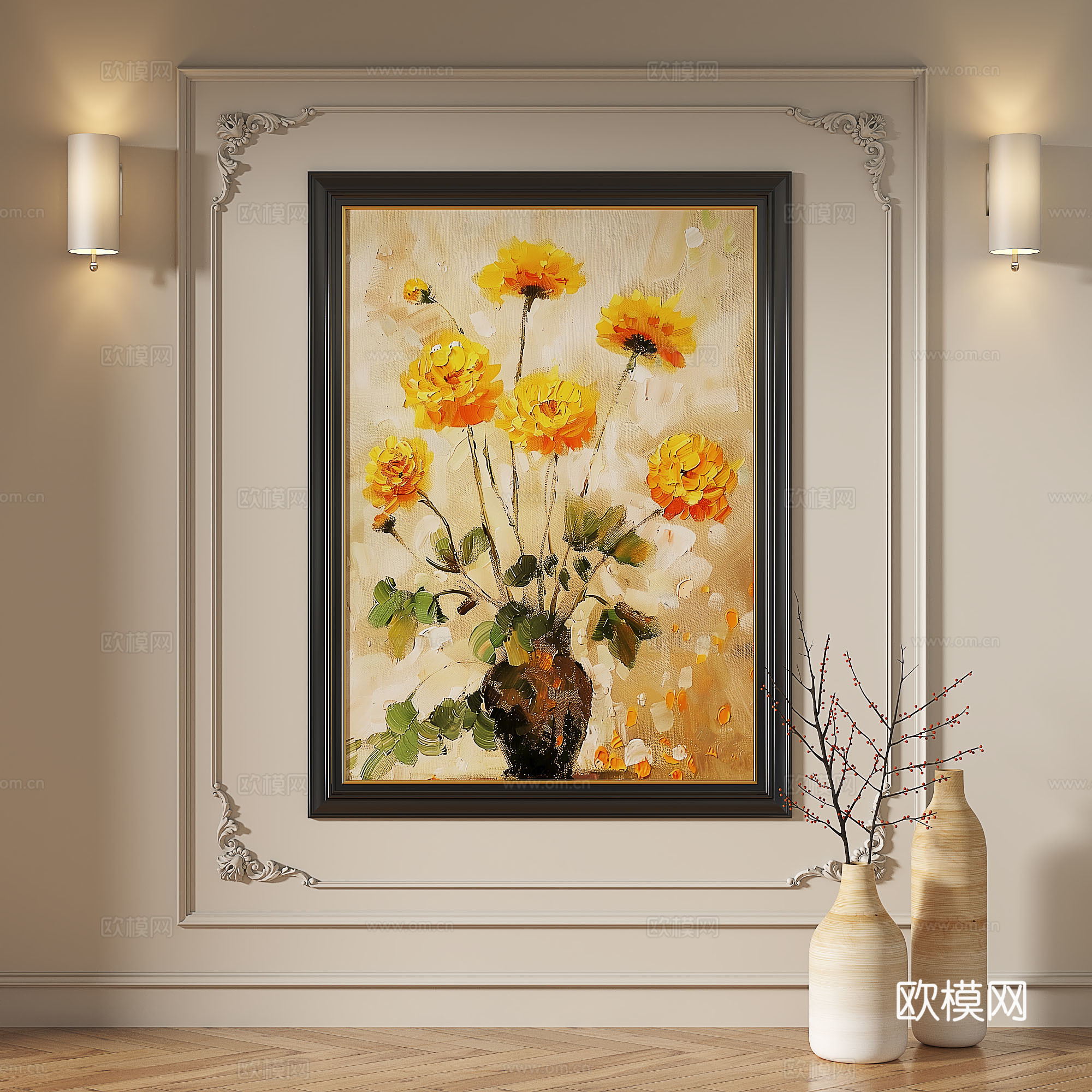 法式，现代，复古，中古，油画，抽象，轻奢，装饰画3d模型