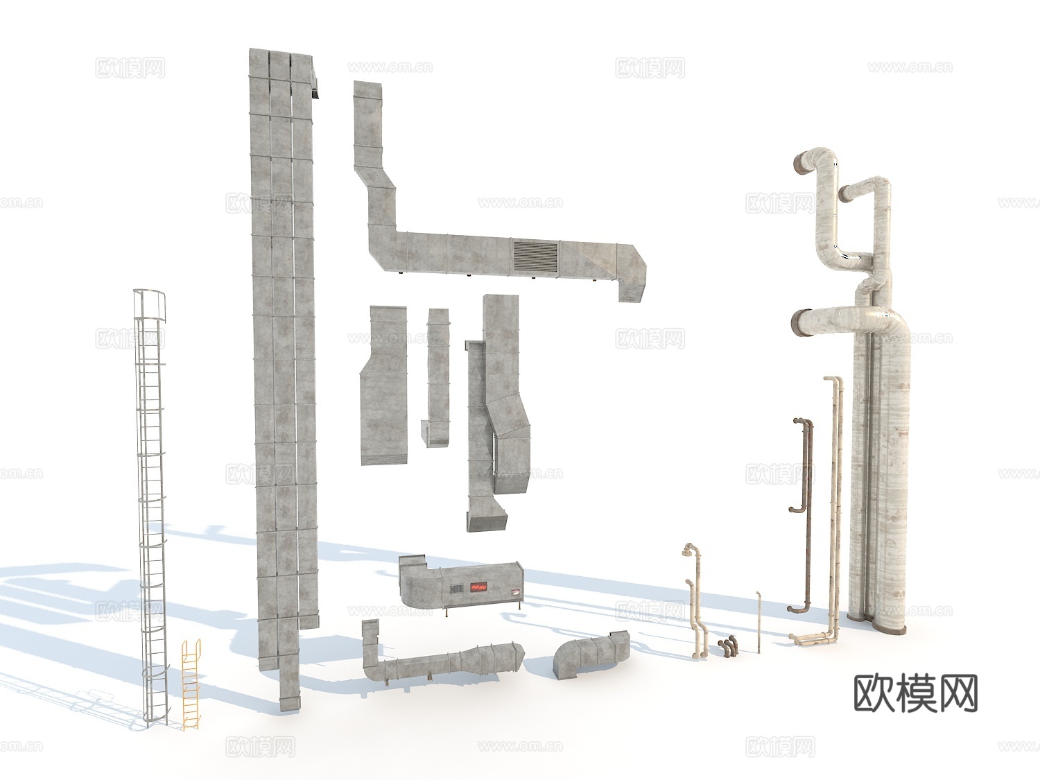 建筑屋顶设施  建筑屋顶器材 管道设施3d模型