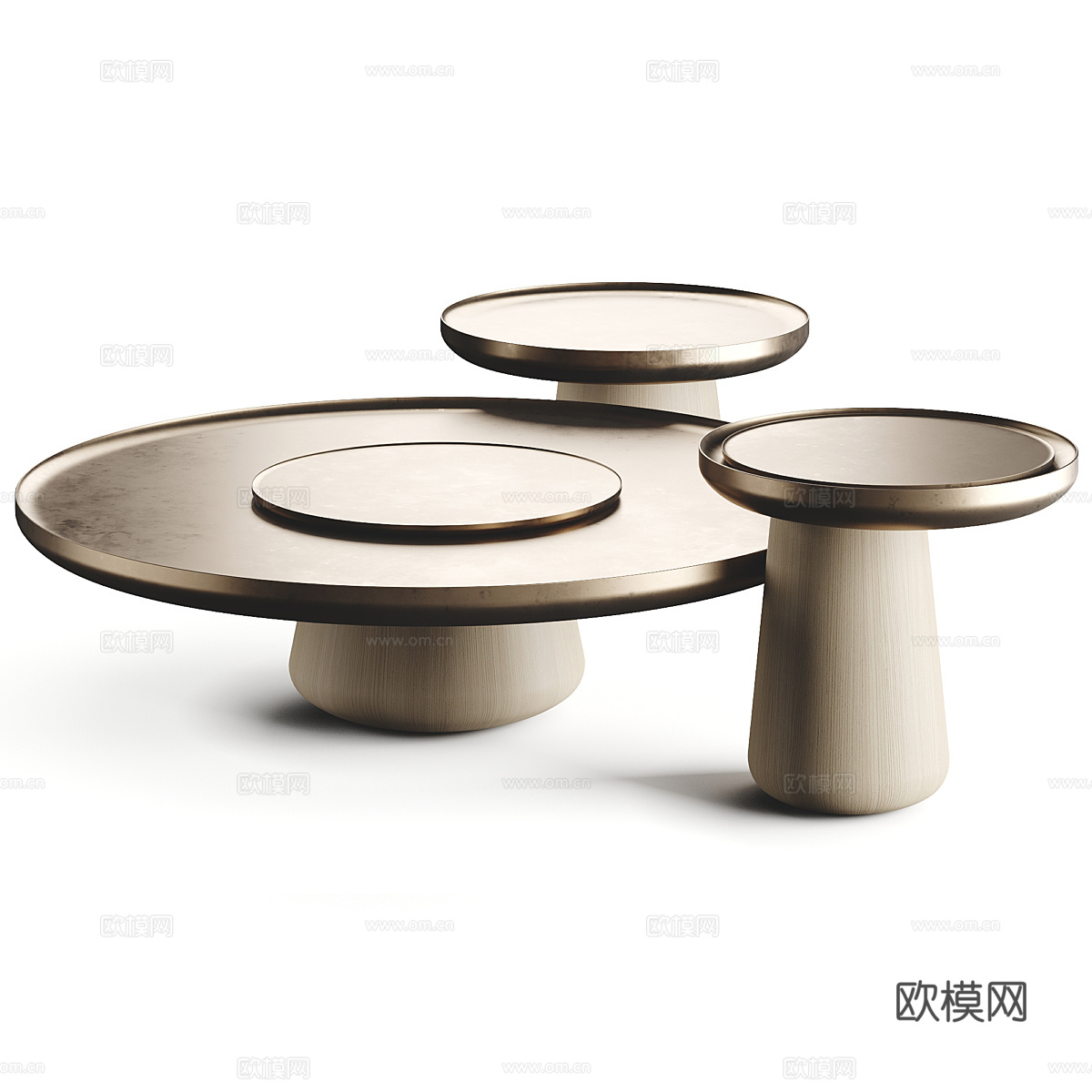 新中式轻奢圆形金属茶几3d模型