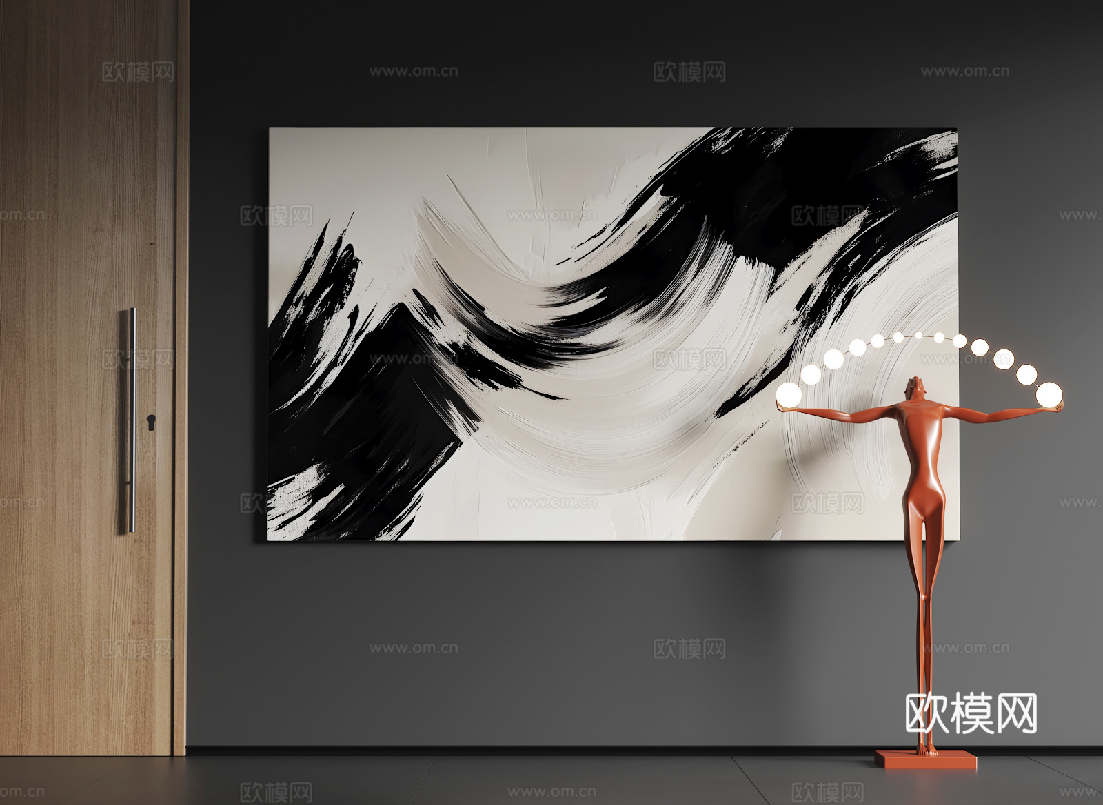 现代大幅挂画  现代抽象挂画   现代极简挂画 现代黑白挂画3d模型