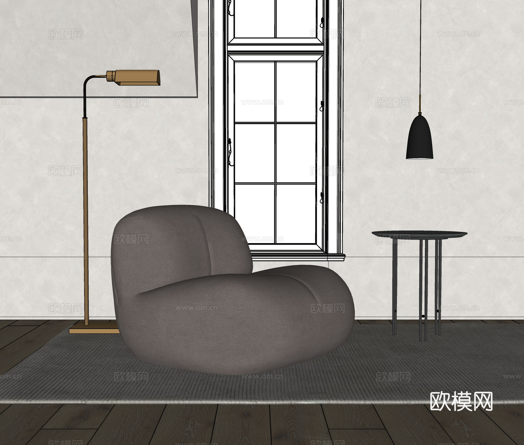 Ligne Roset Pukka懒人沙发 单人沙发 落地灯su模型