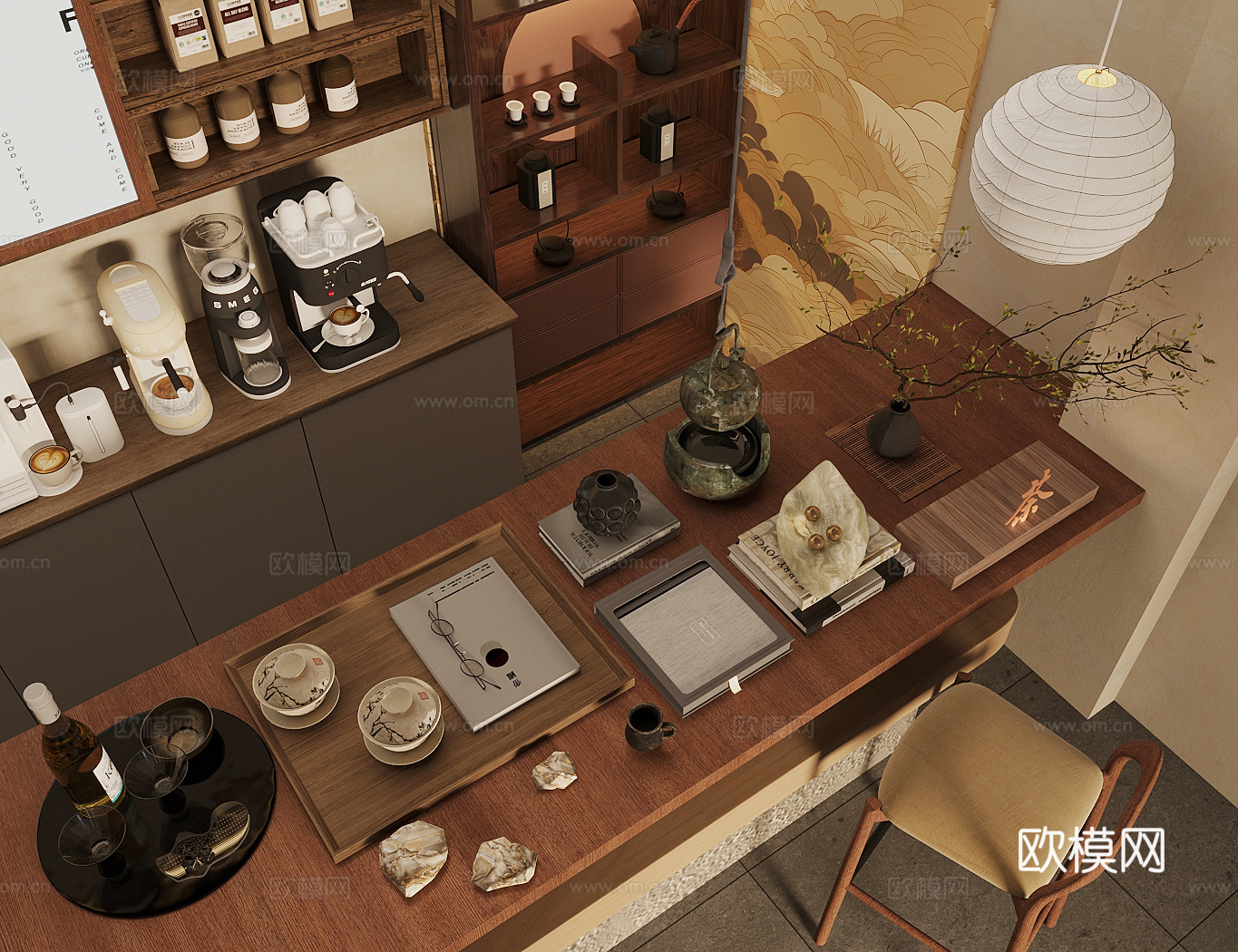 茶具 新中式中式茶具 茶几摆件 茶室盆栽盆景 茶馆摆件组合3d模型