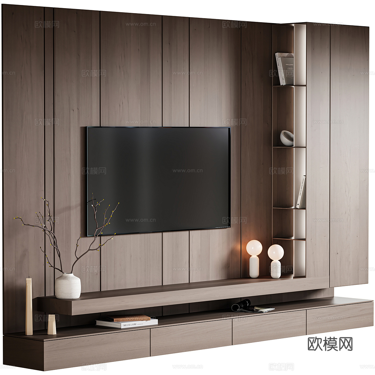 新中式极简电视背景墙3d模型