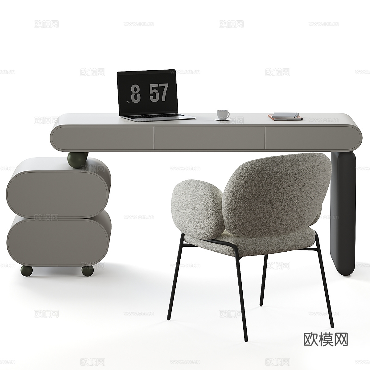 现代意式极简书桌椅3d模型