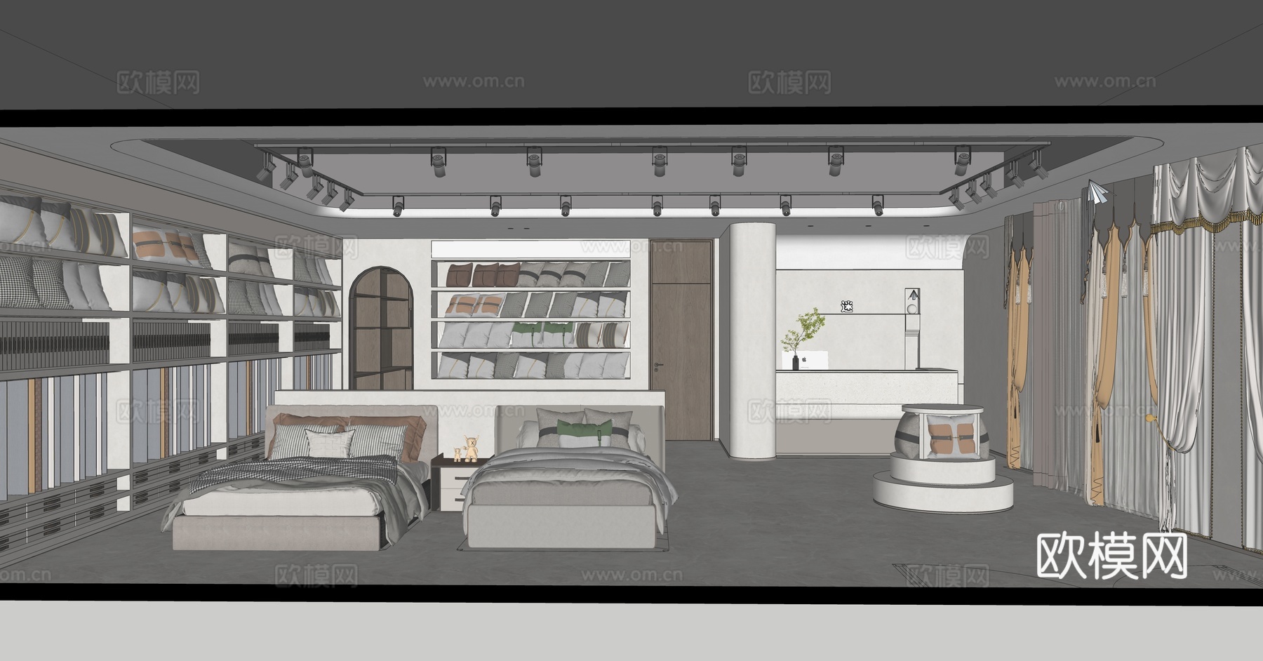 侘寂抱枕床品展厅su模型