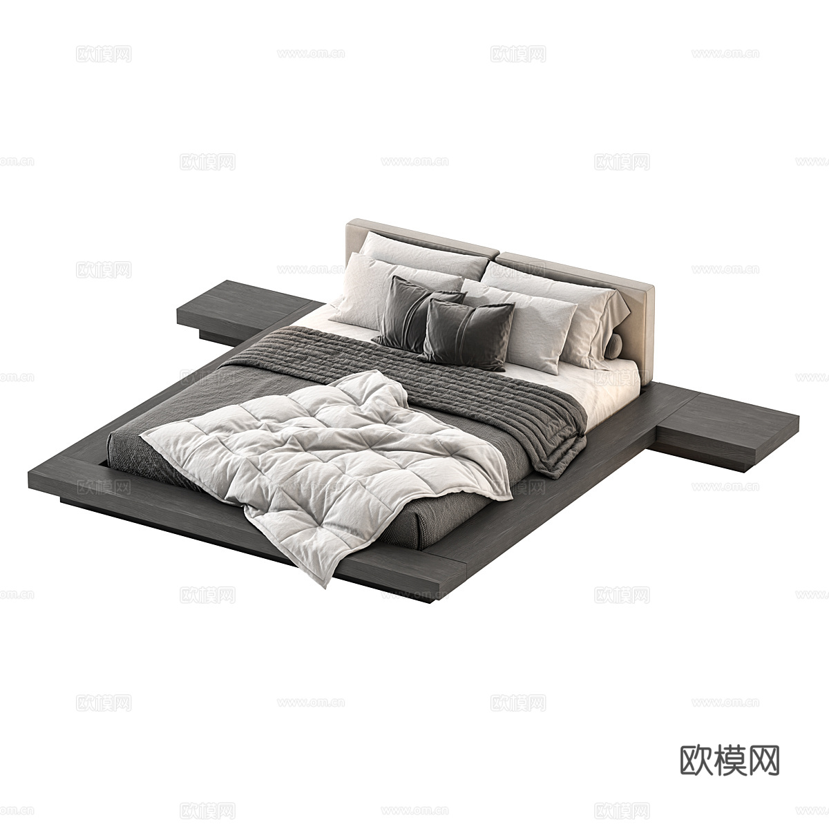 现代极简 Modrest Opal 布艺双人床3d模型