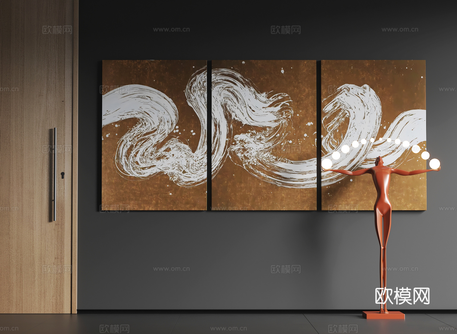 现代大幅挂画  现代抽象挂画  现代极简挂画 现代组合画su模型
