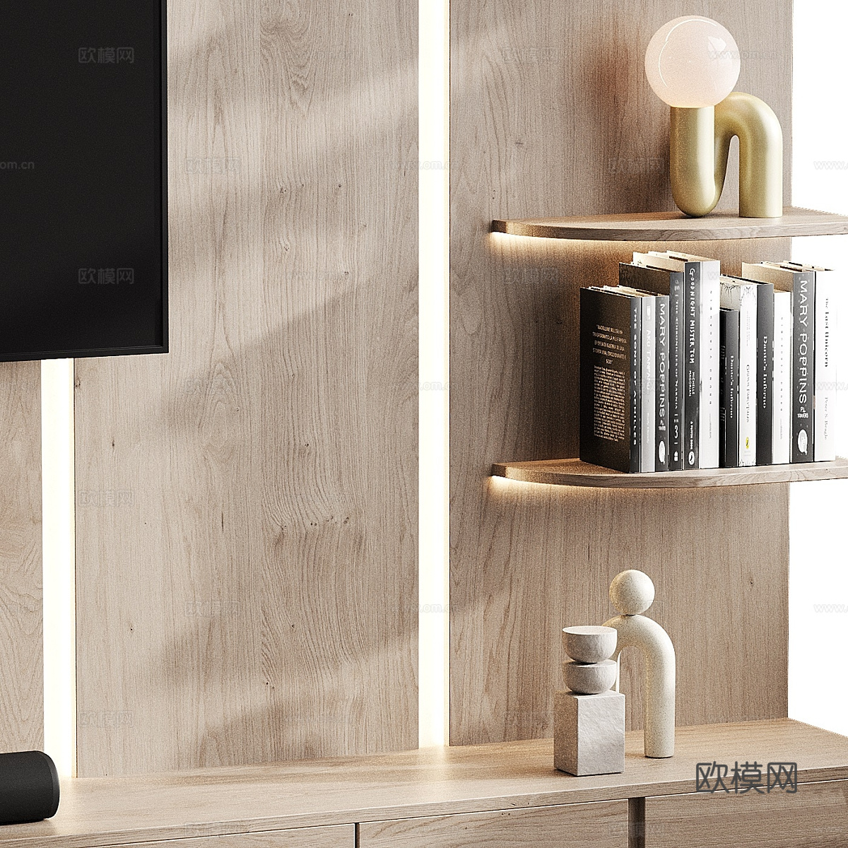 现代极简电视背景墙3d模型