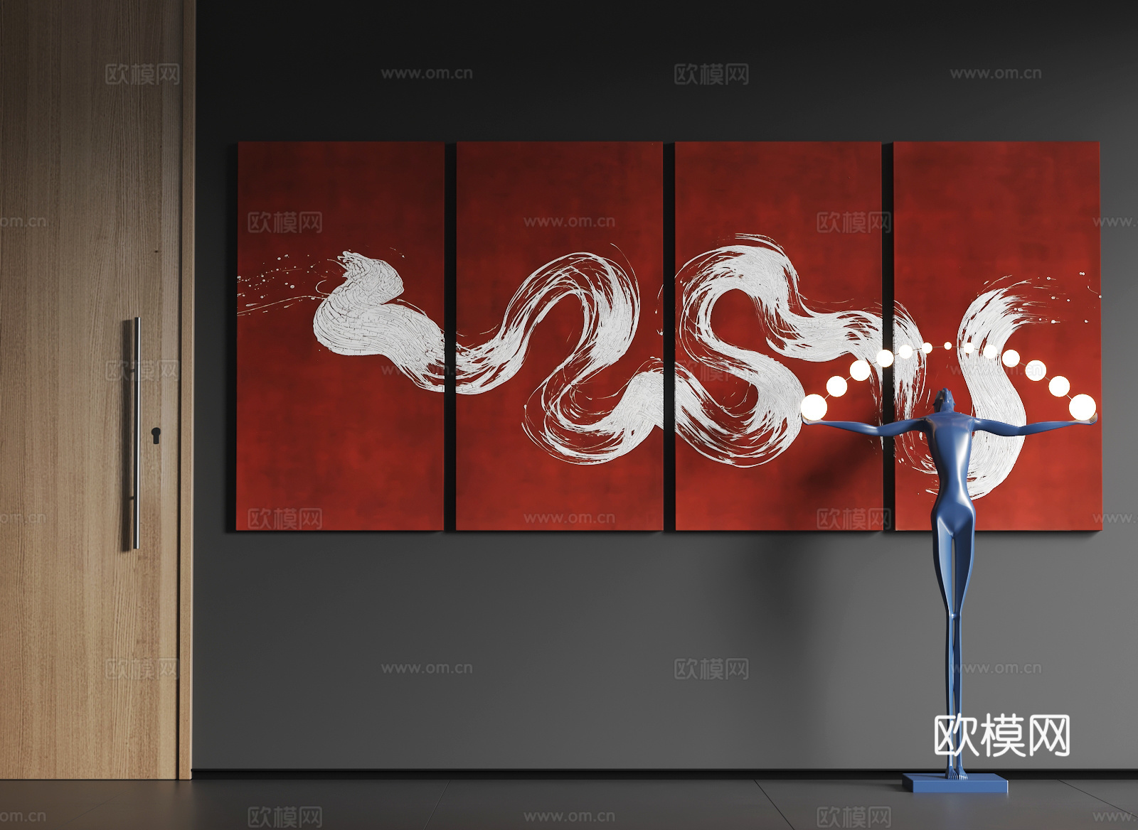 现代大幅挂画  现代抽象挂画  现代极简挂画 现代组合画3d模型
