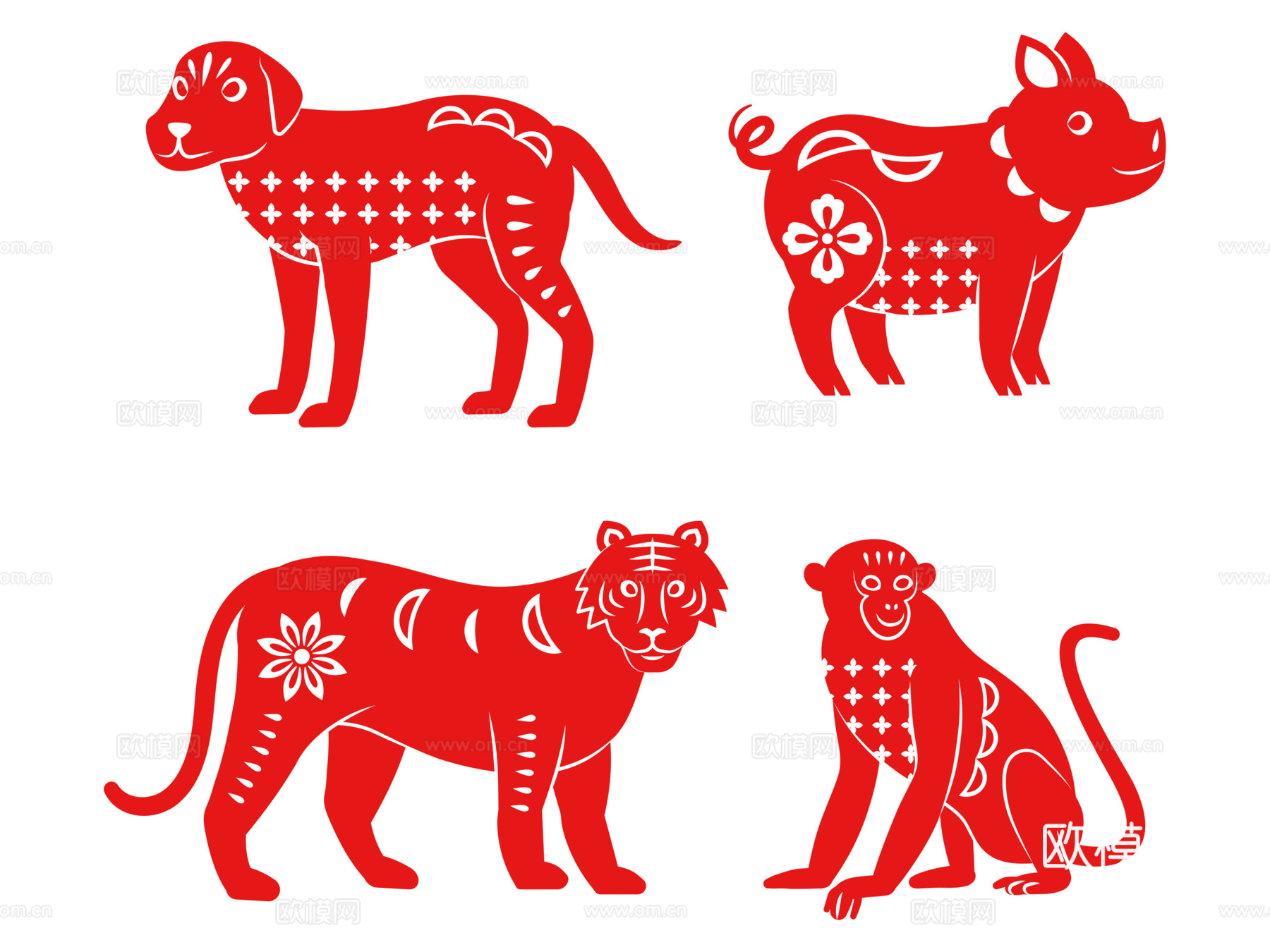 免抠12生肖 剪纸  狗虎猴猪
