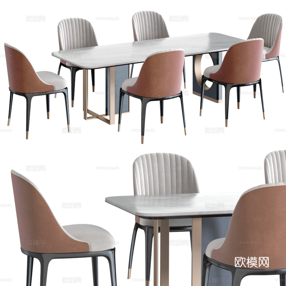 轻奢餐桌椅 餐桌椅组合3d模型