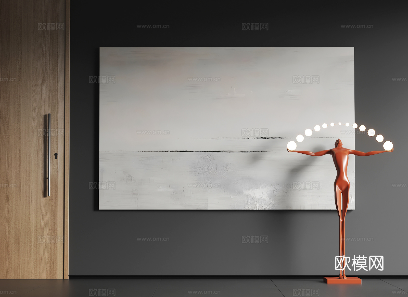 现代大幅挂画  现代抽象挂画   现代极简挂画 现代黑白挂画3d模型