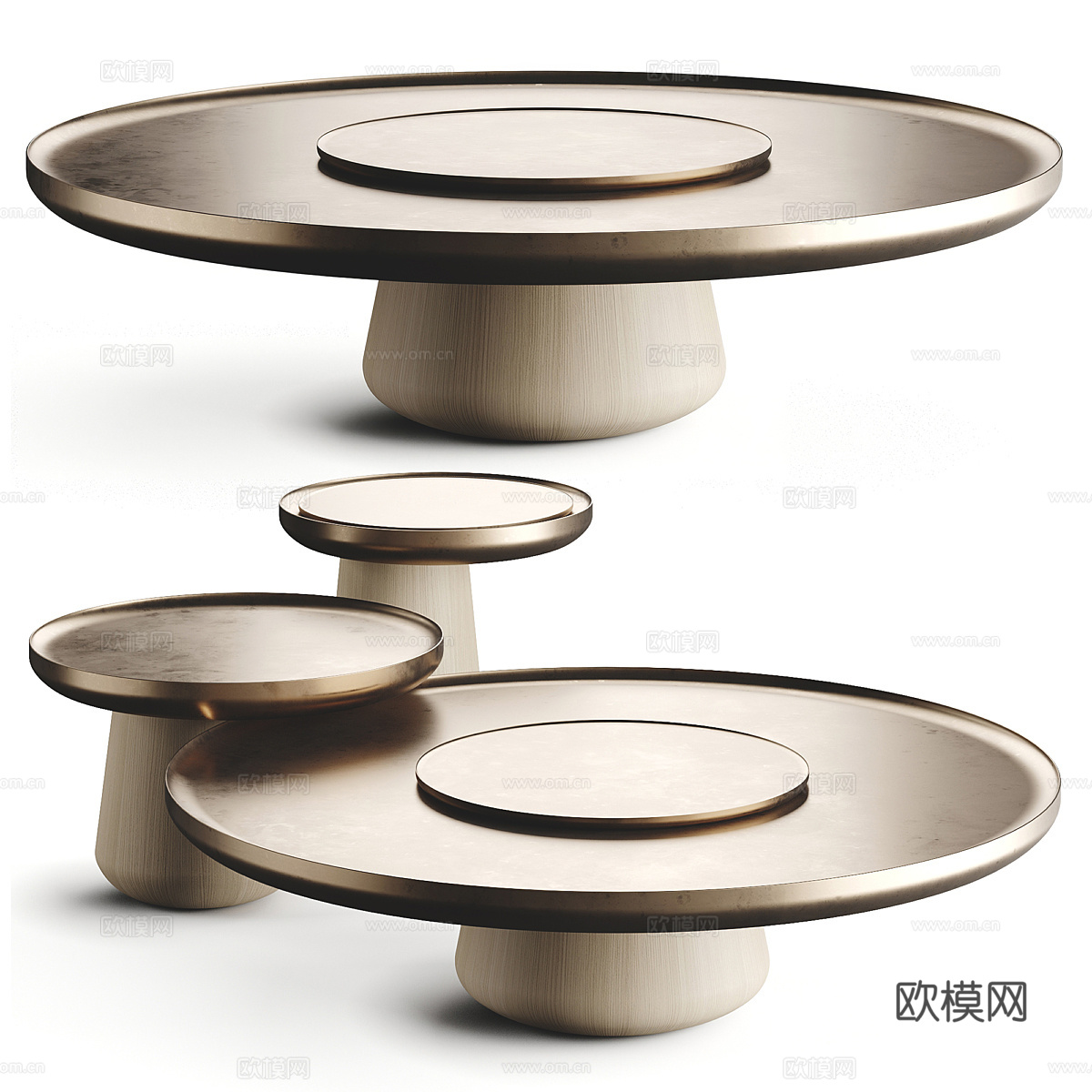 新中式轻奢圆形金属茶几3d模型