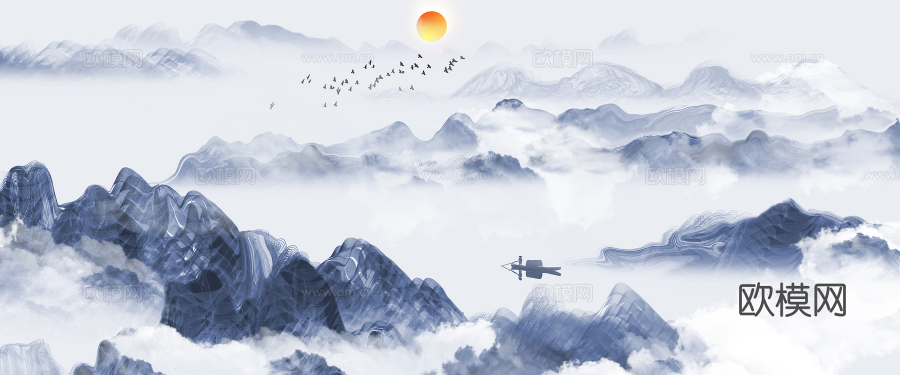 新中式水墨山水画