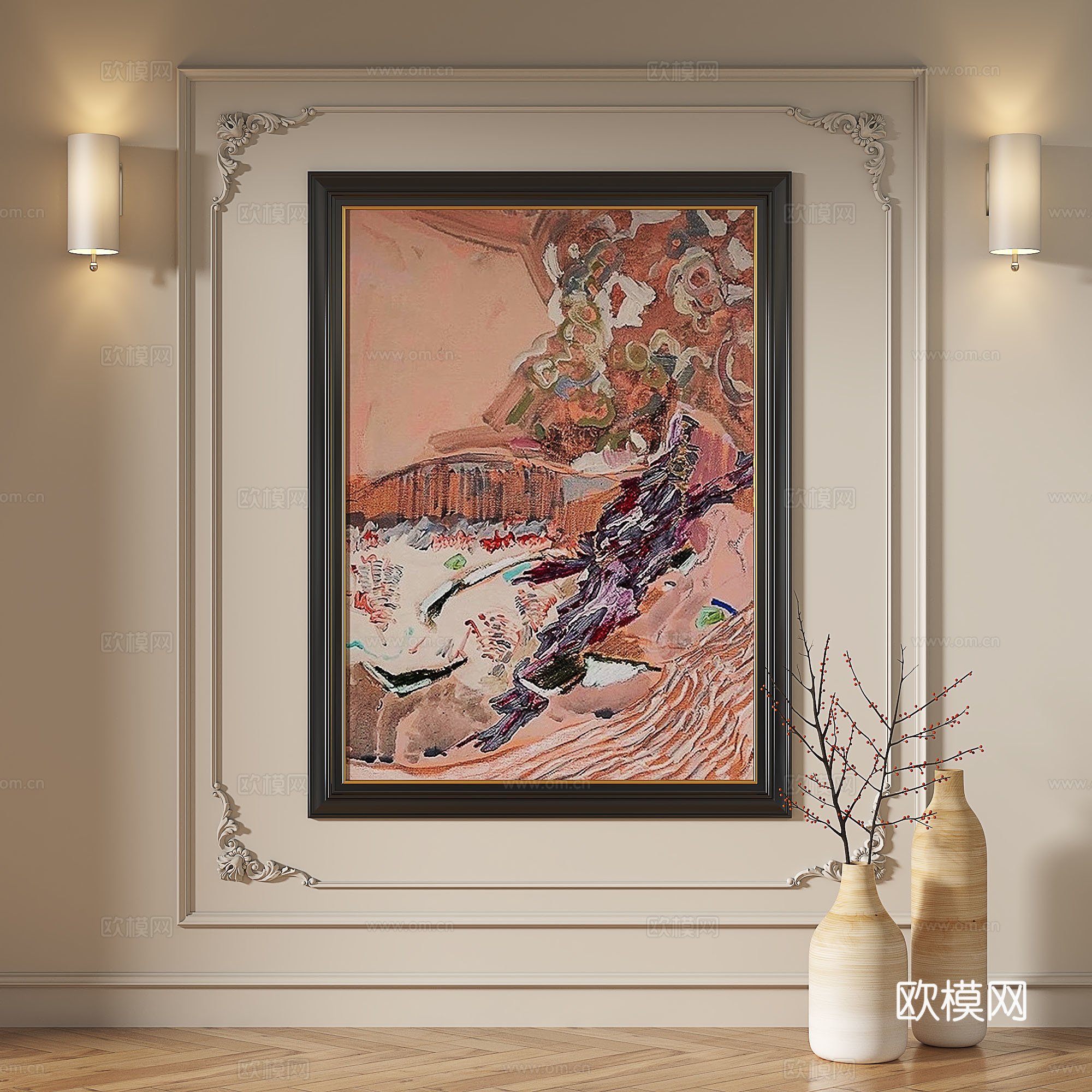 法式，现代，复古，中古，油画，抽象，轻奢，装饰画3d模型