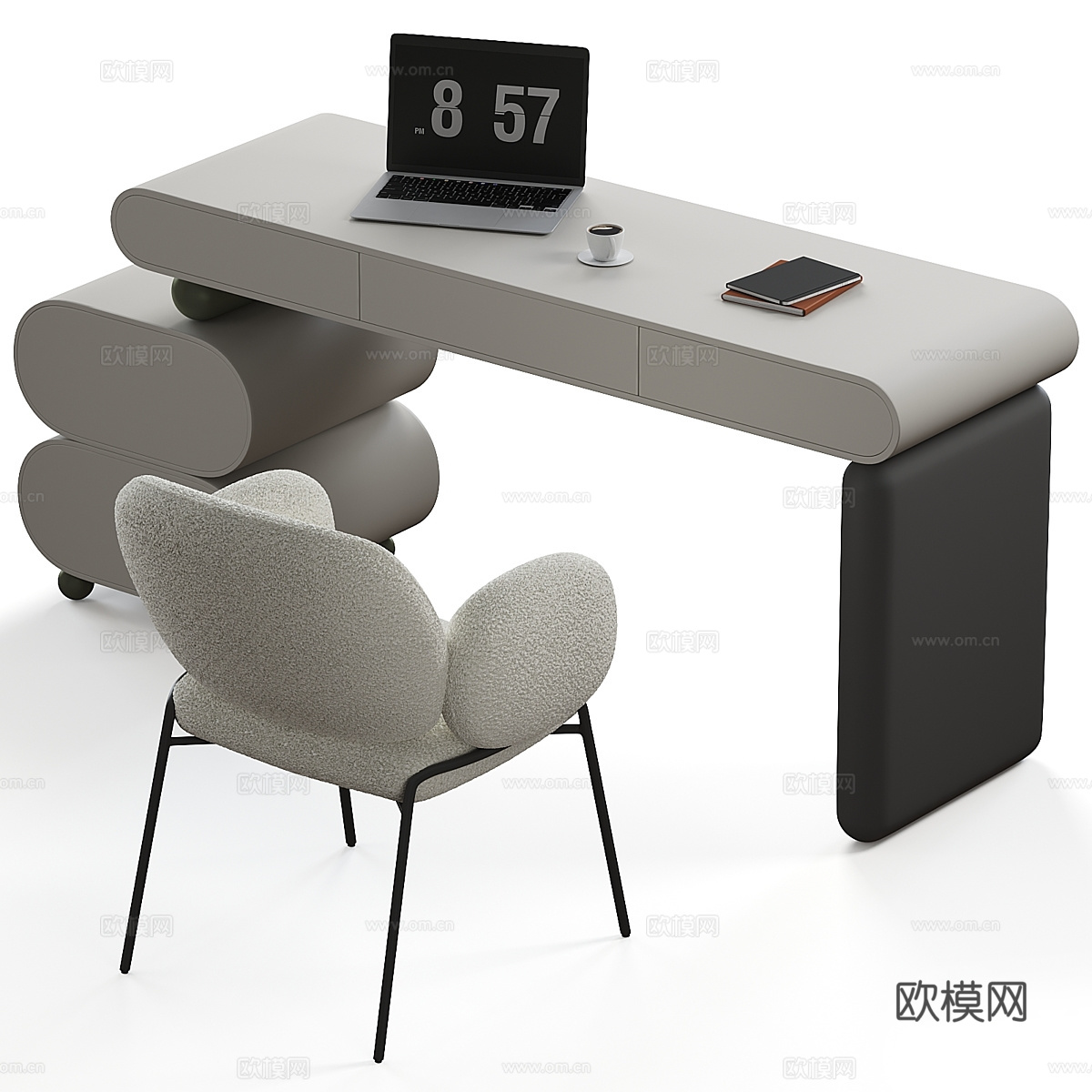 现代意式极简书桌椅3d模型