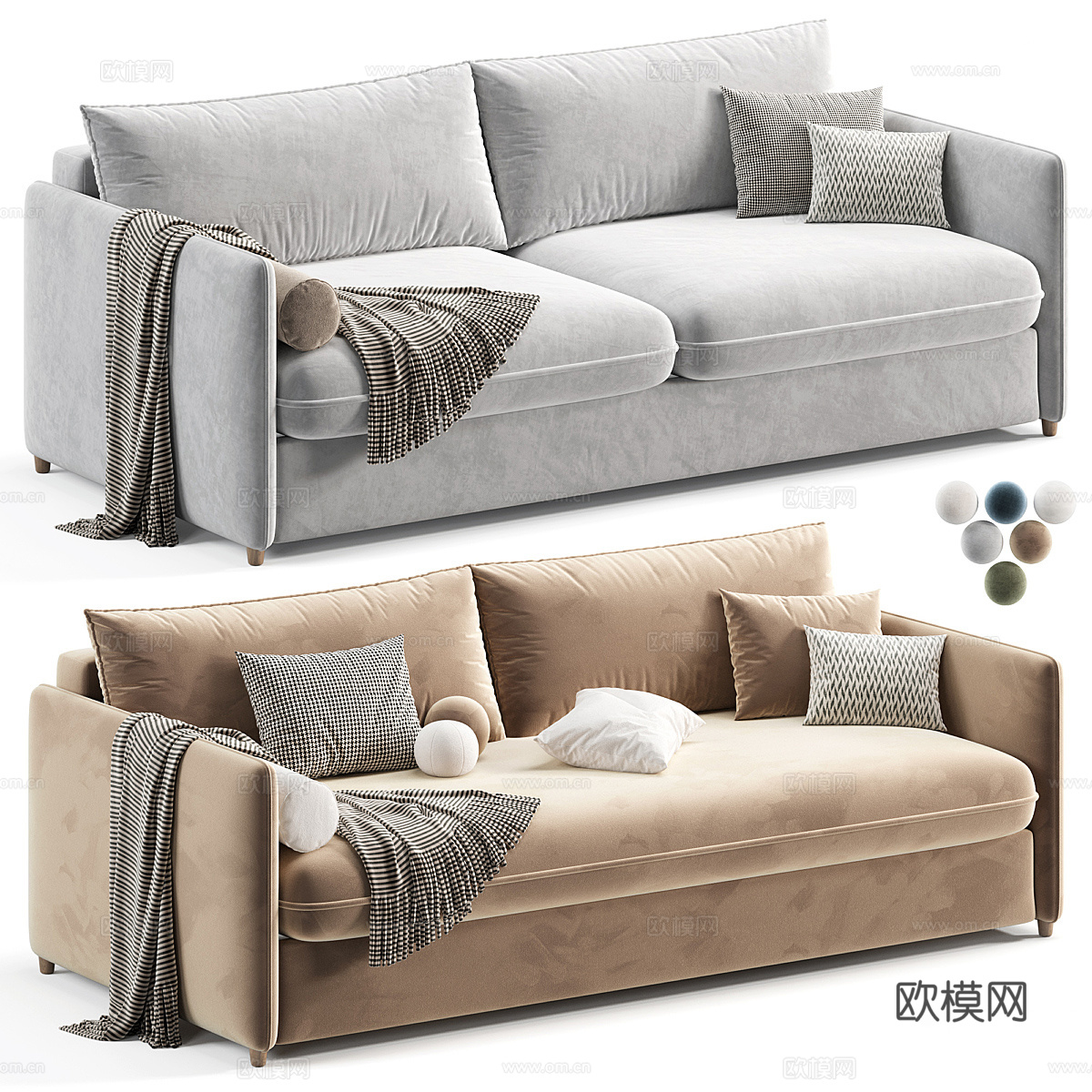 现代奶油风布艺休闲沙发3d模型
