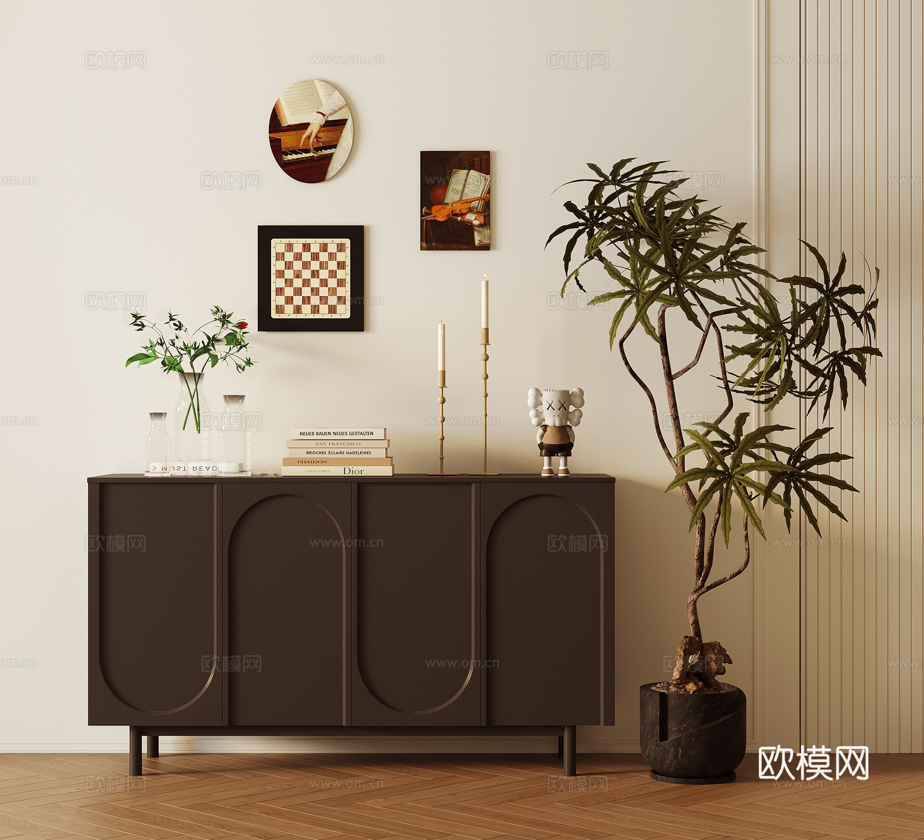 现代装饰柜 玄关柜 花瓶花艺摆件 矮柜  储物柜3d模型