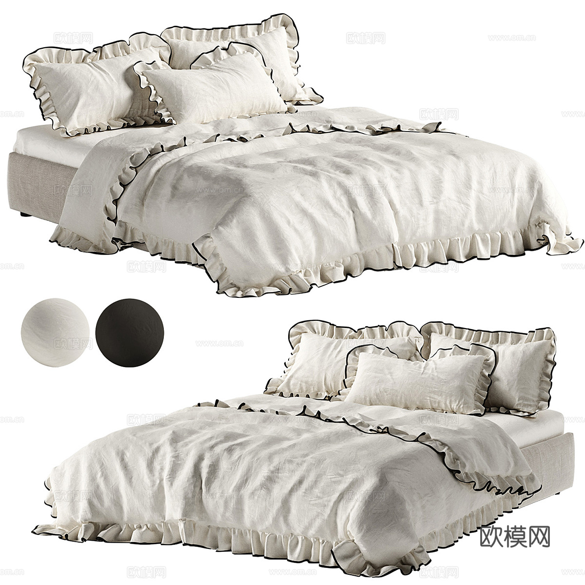 现代奶油风床品3d模型