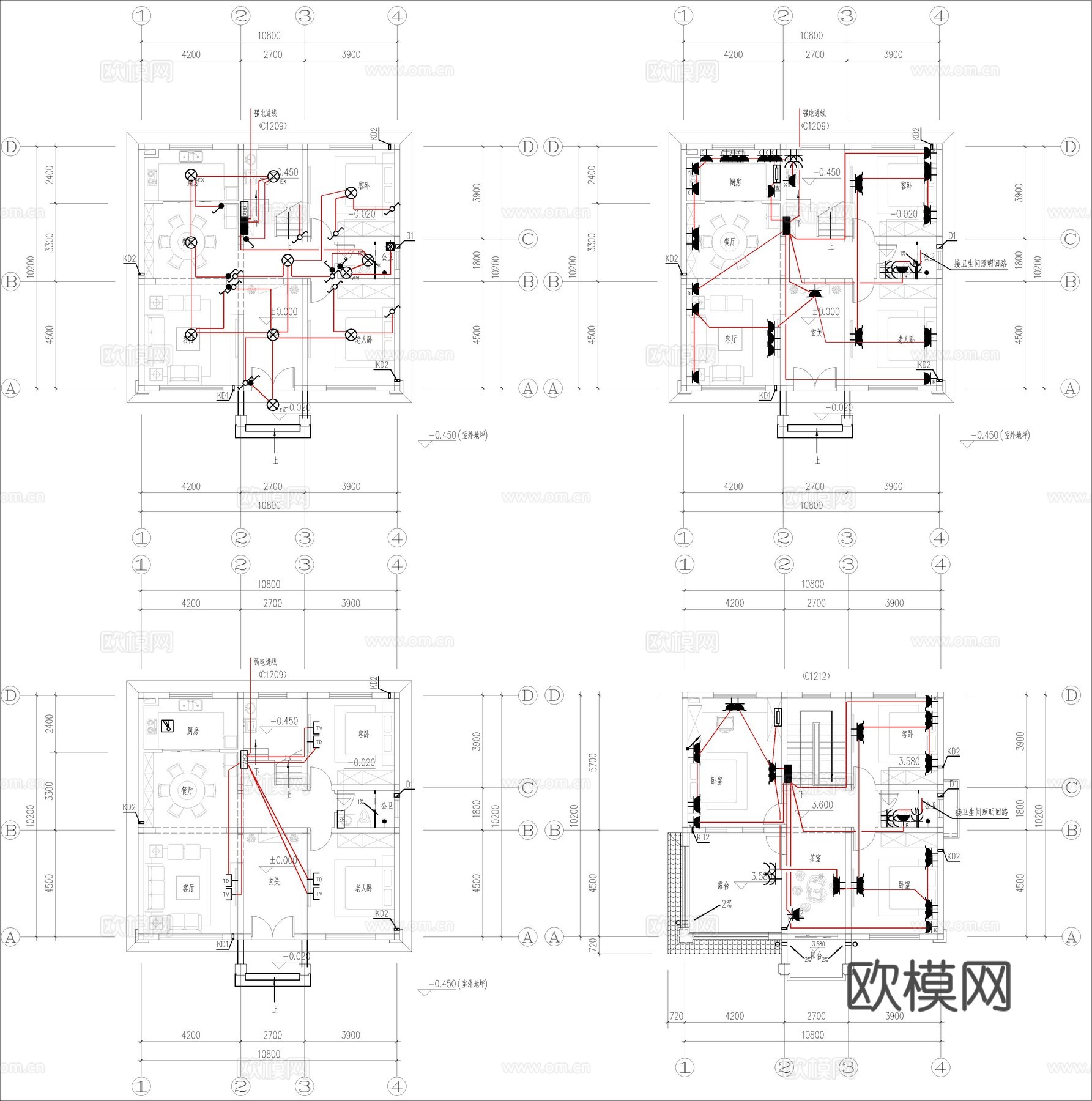 现代新中式自建房别墅、二层自建房cad施工图