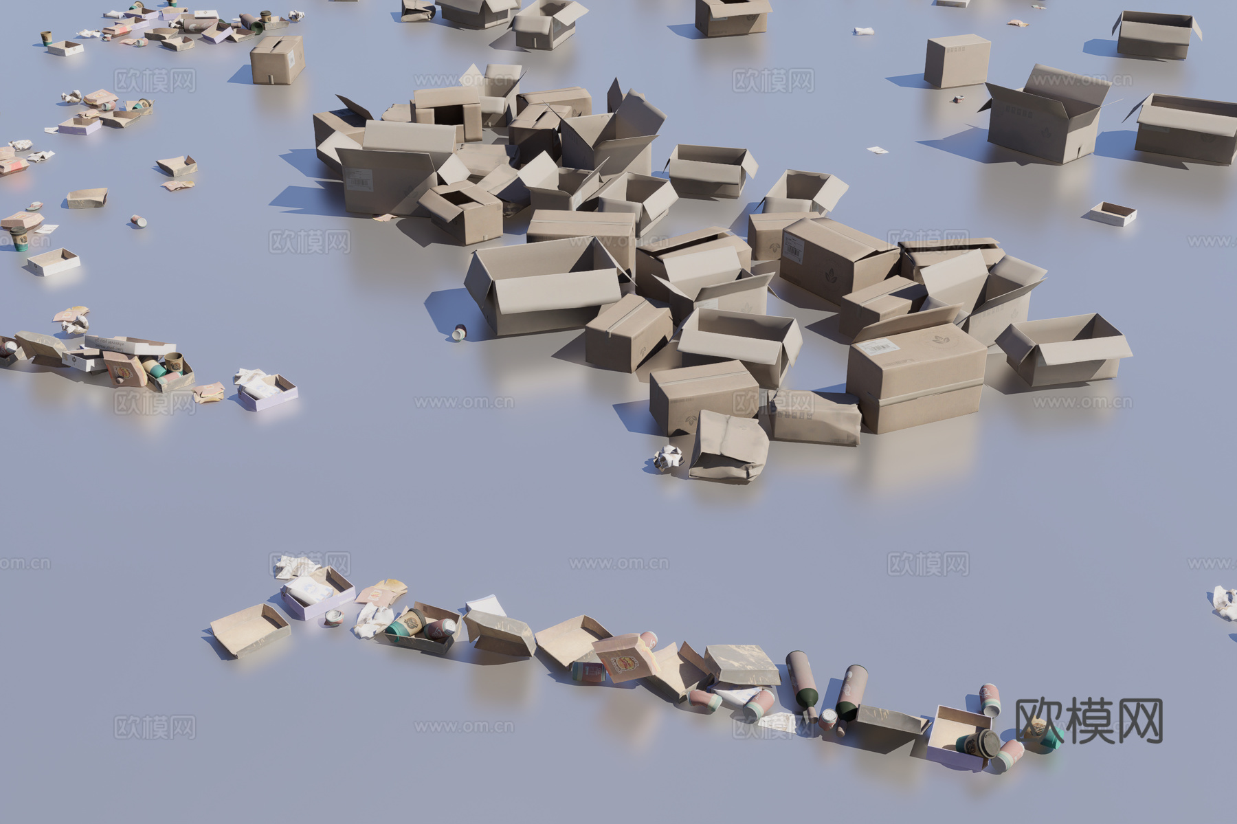 杂乱的废旧纸箱3d模型