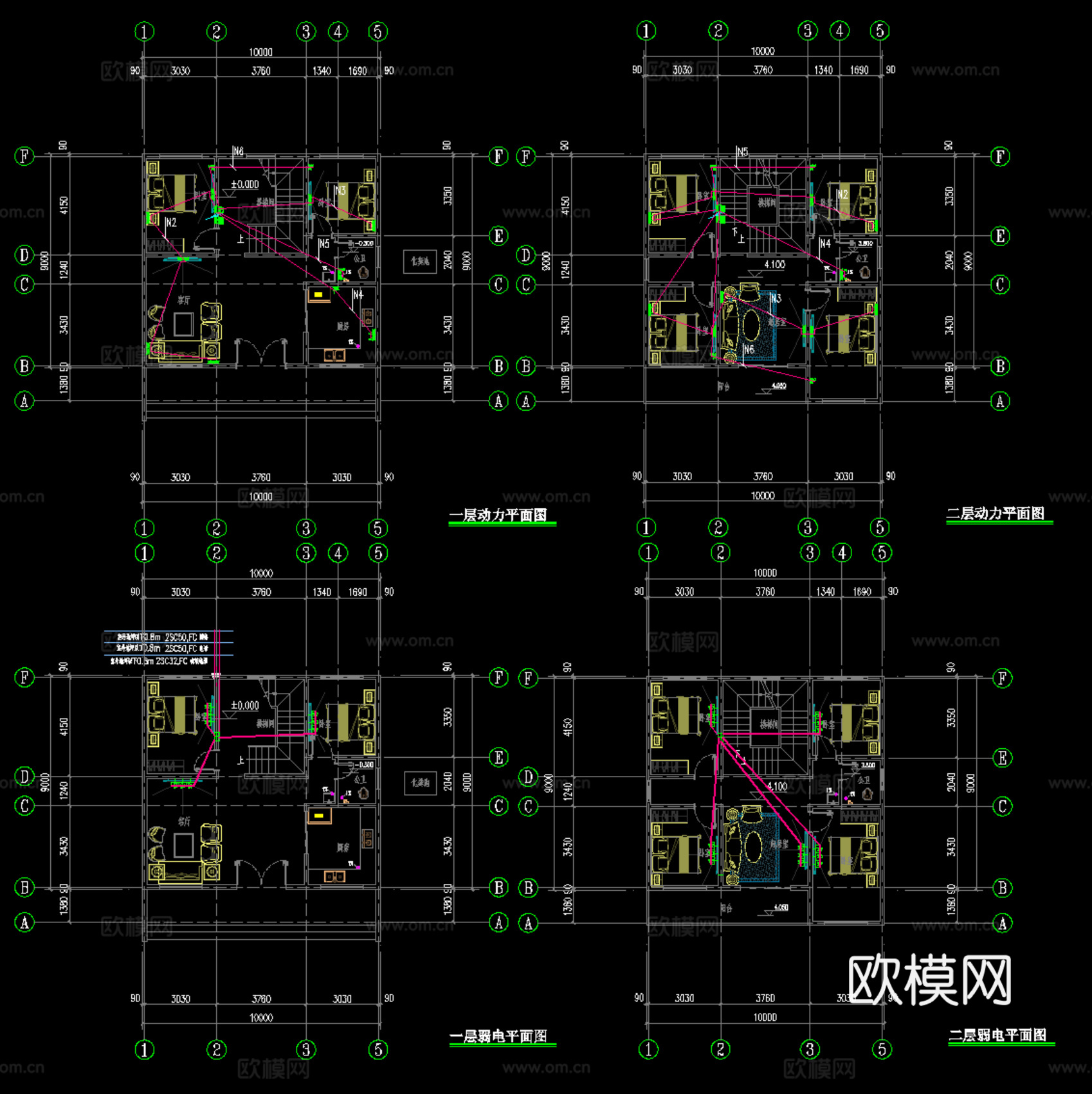 现代新中式自建房别墅、二层自建房cad施工图