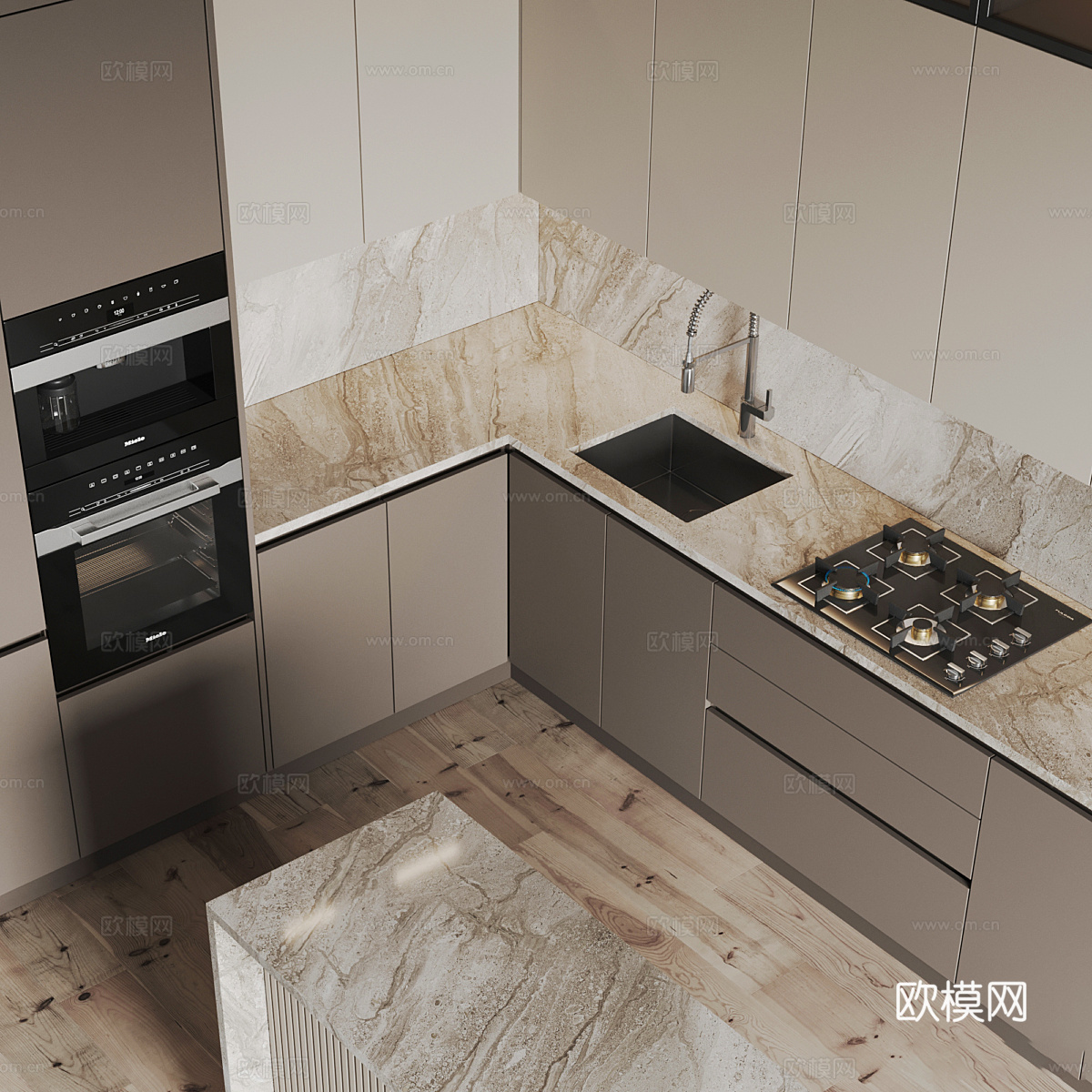 现代意式极简橱柜3d模型