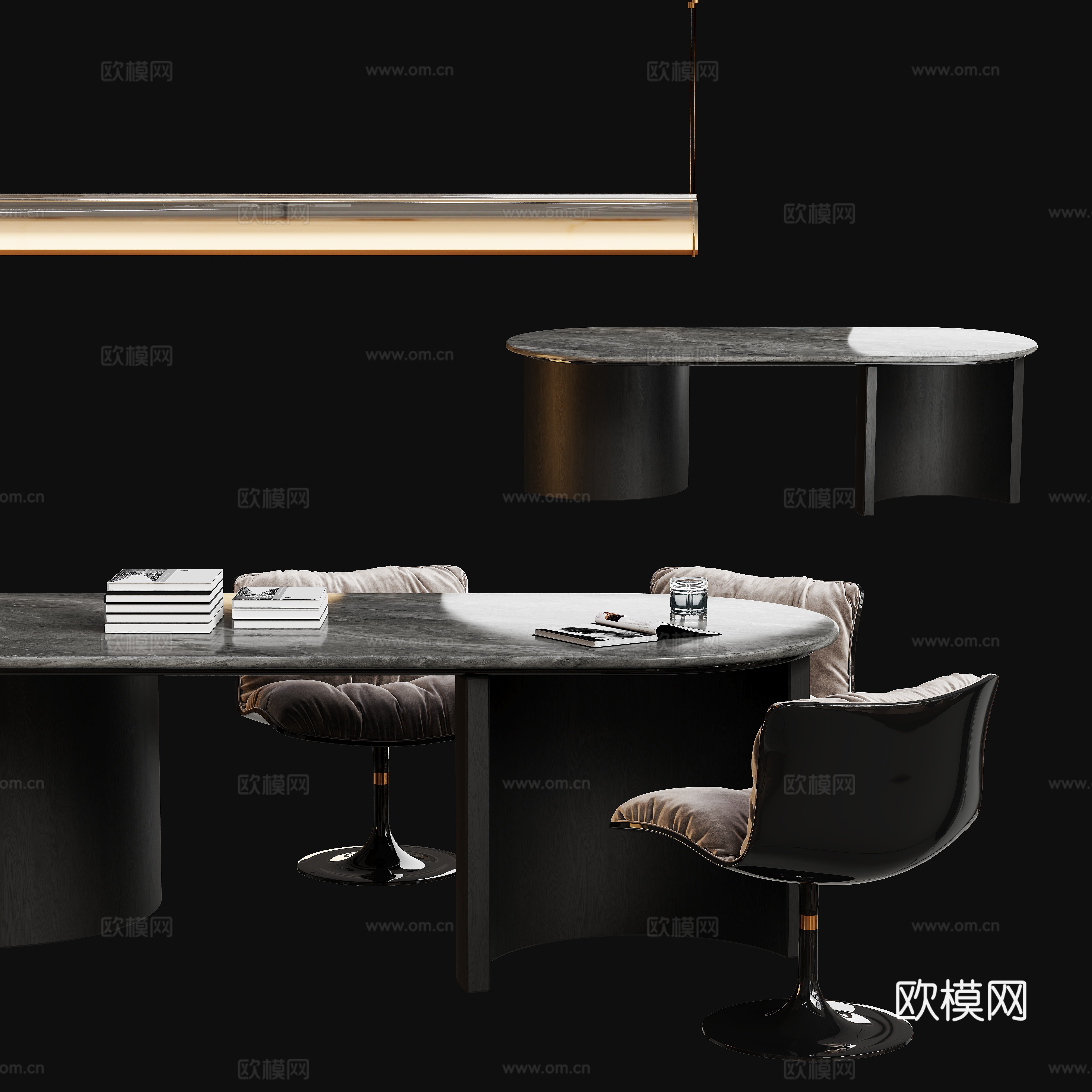 现代意式餐桌椅组合3d模型