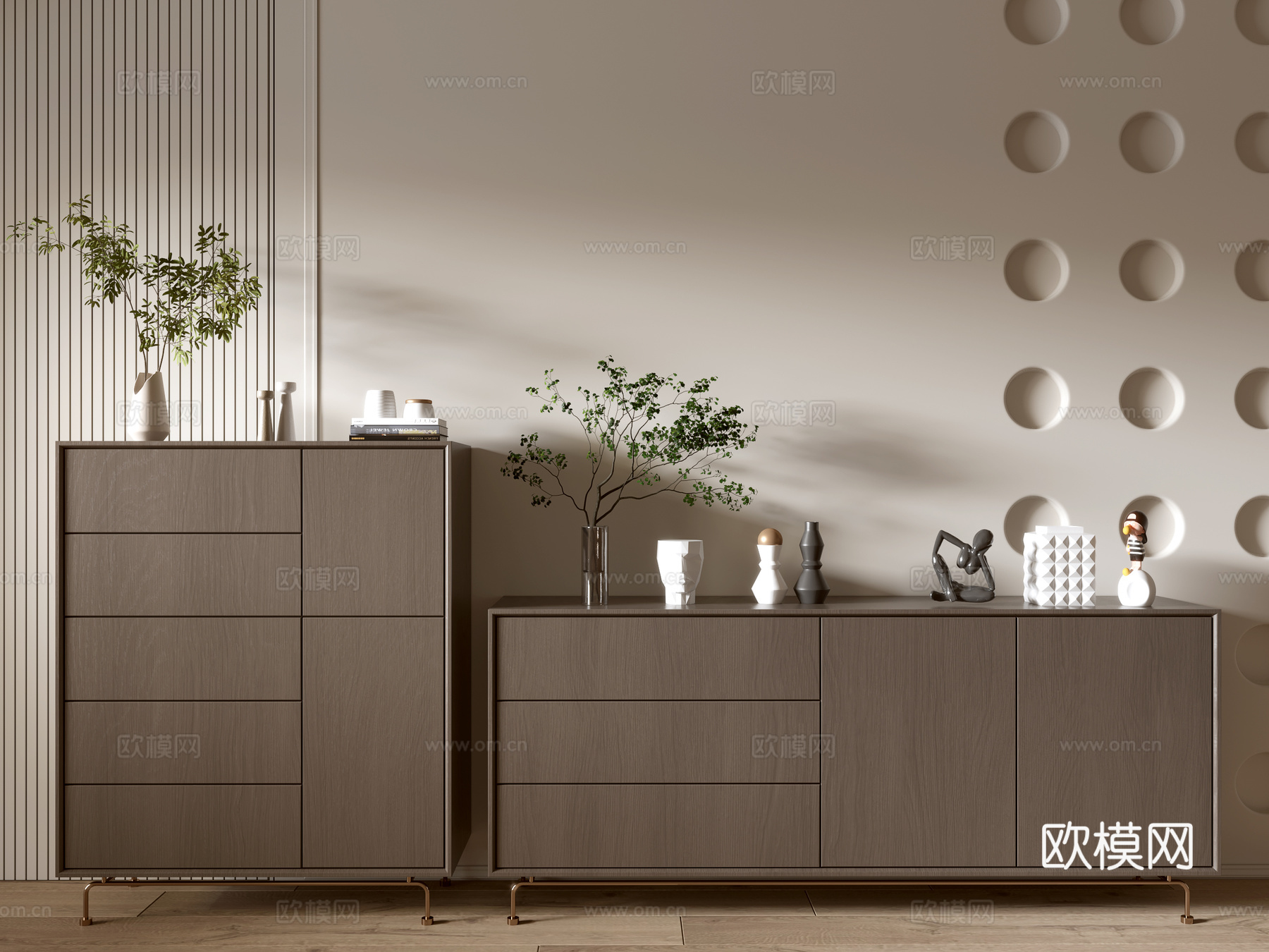 现代木纹柜 极简风柜子  整体柜 餐边柜 阳台柜 储物柜3d模型下载