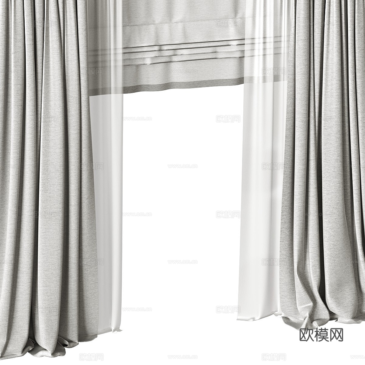 新中式布艺窗帘3d模型